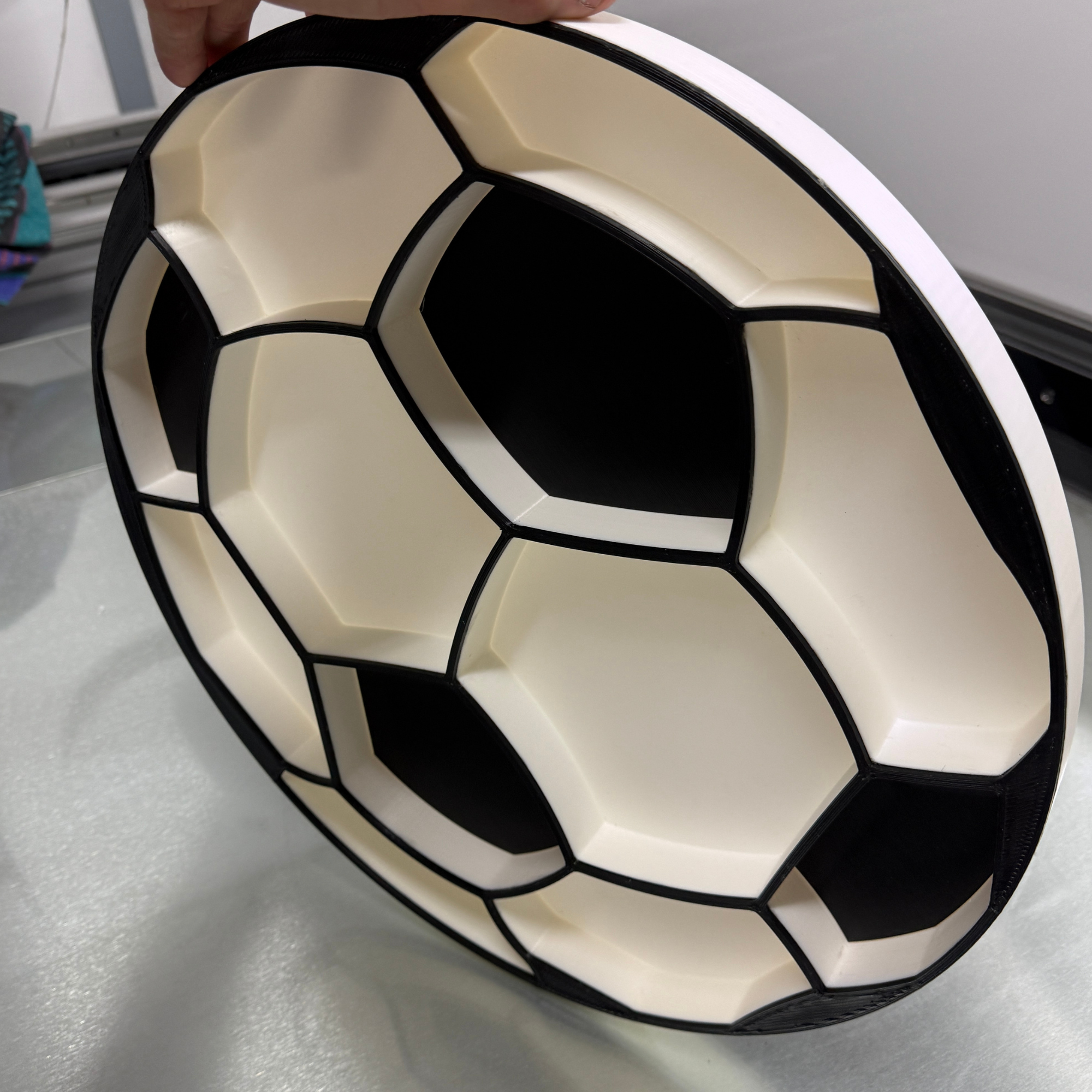 Plastic shaped soccer ball thats been 3d printed