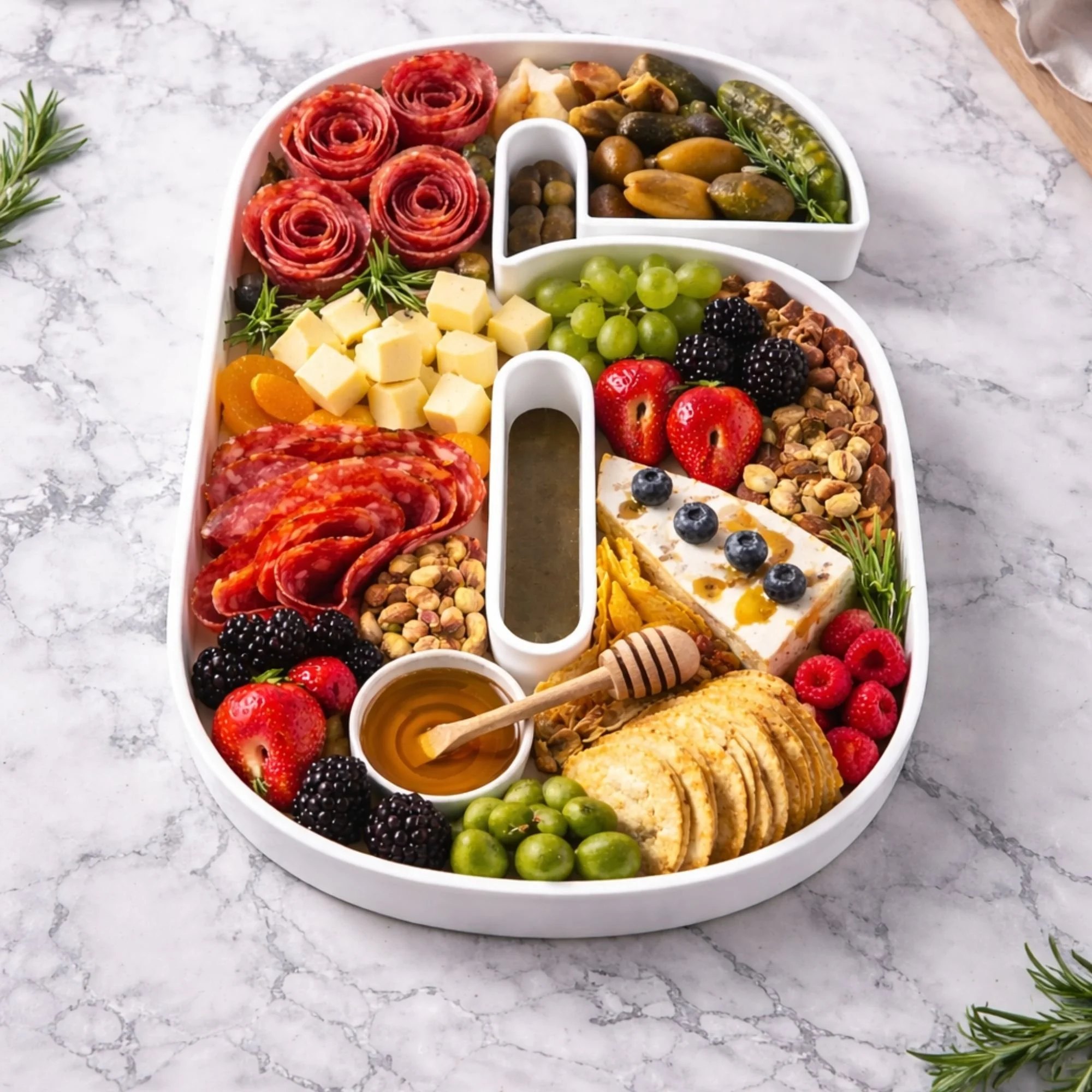 Fillable birthday number 6 full of cheese and meats