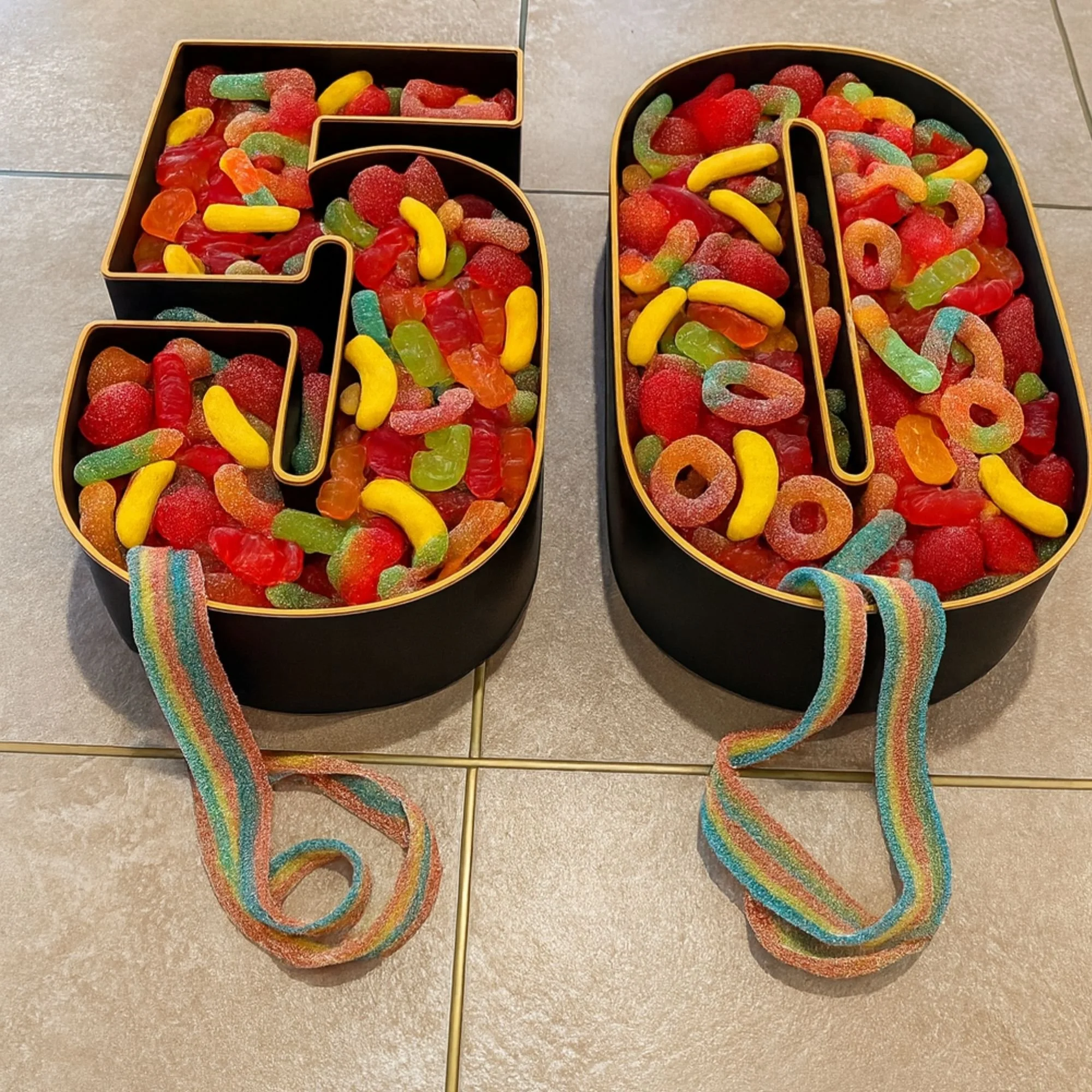black gold number 50 candy trayfillable 50th birthday dessert display