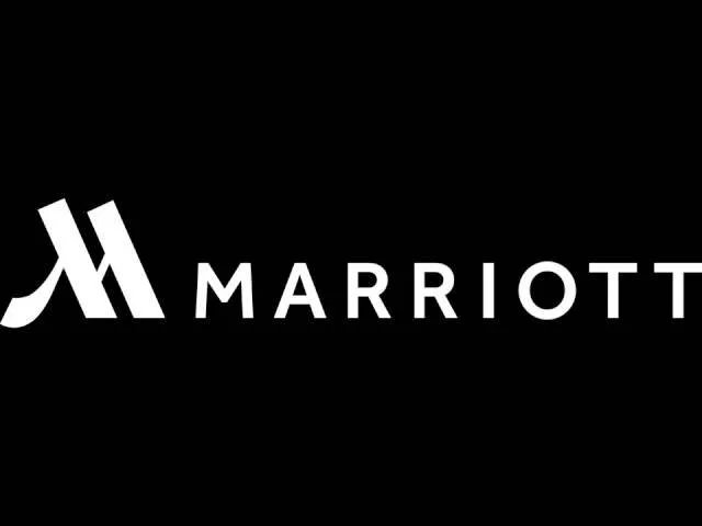 Marriott hotel logo on a black background with a stylized 'M' and the word 'Marriott'