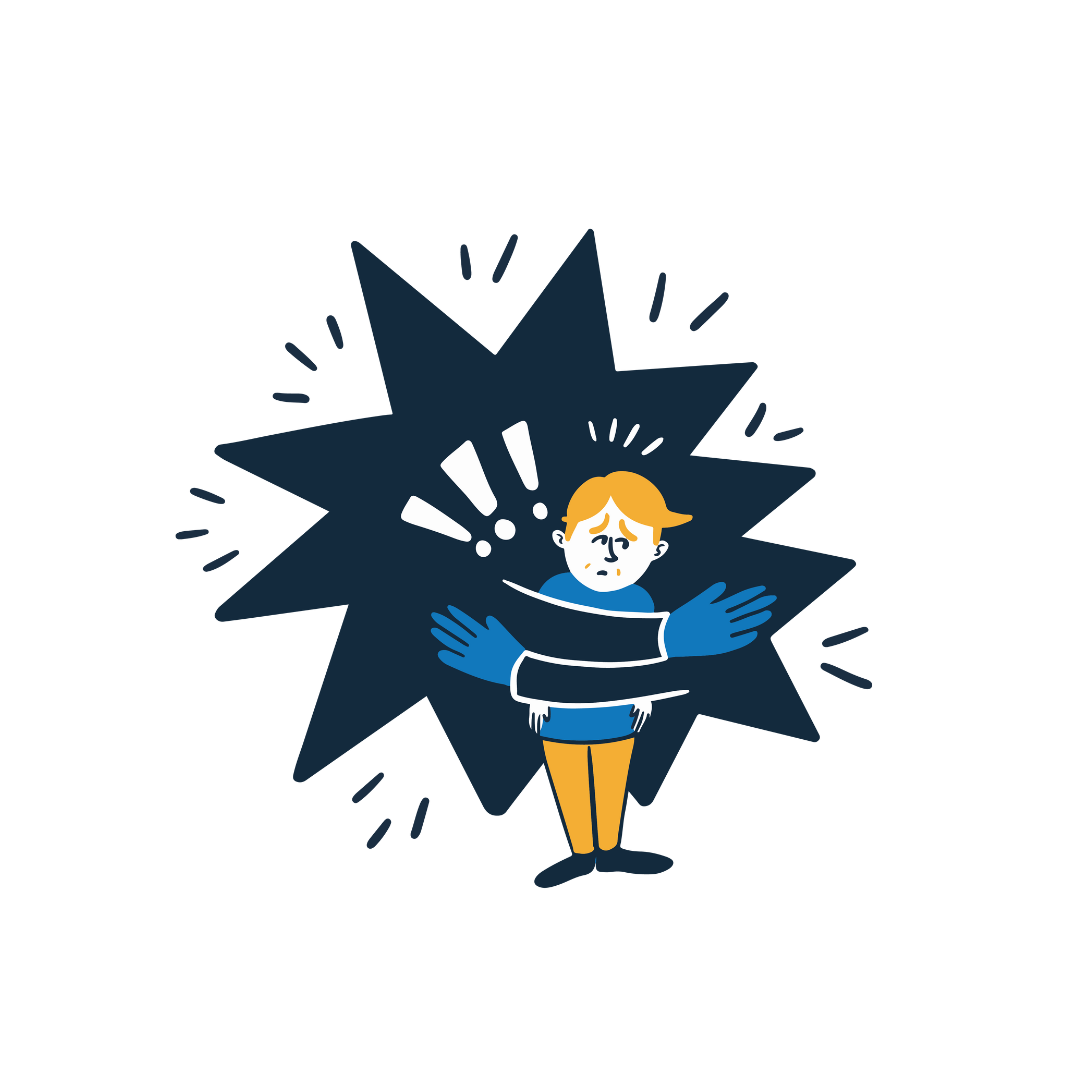 A man looking sad, with an illustrated  star with its arms around him.