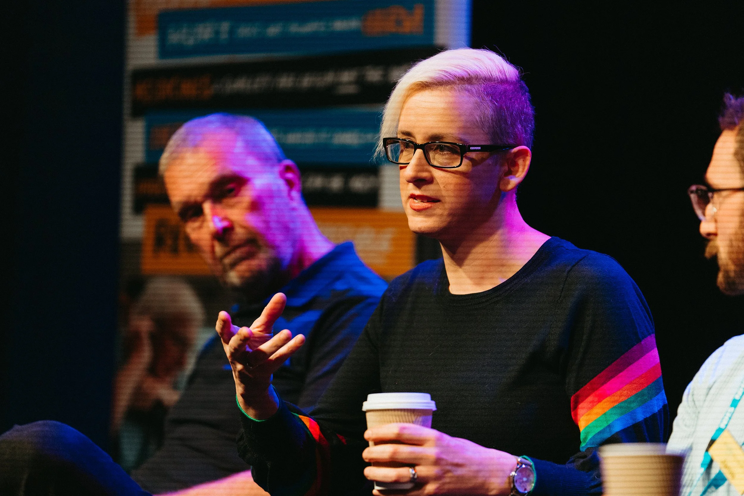 Petra mid conversation at a Flippin' Pain event.