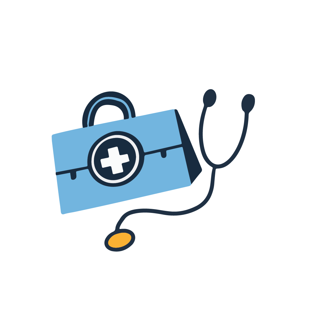 A doctor's bag and stethoscope.