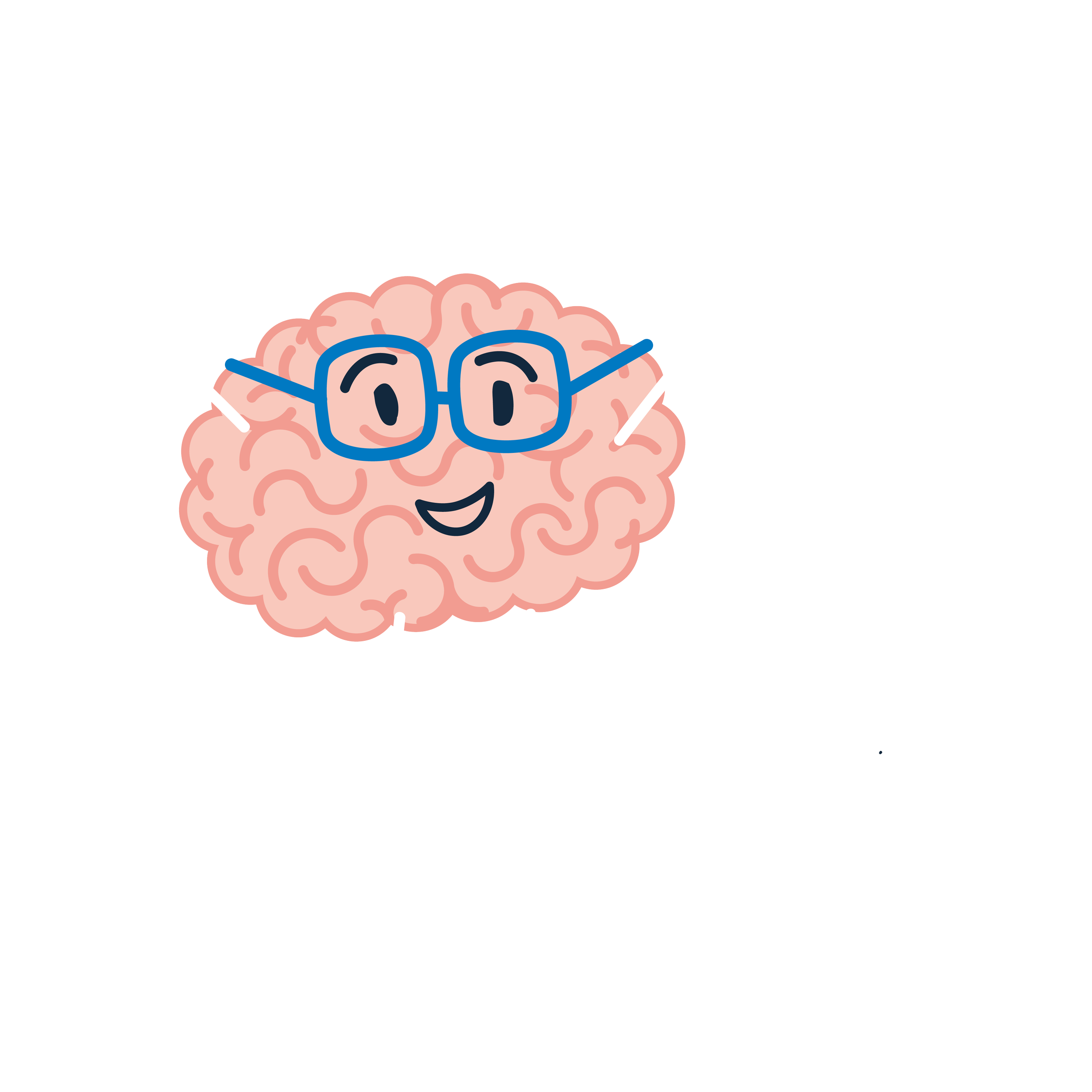 Flippin' Pain mascot Brian the Brain with his arms in the air next to a microphone.