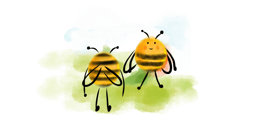 An illustration of bees - one happy, one sad.