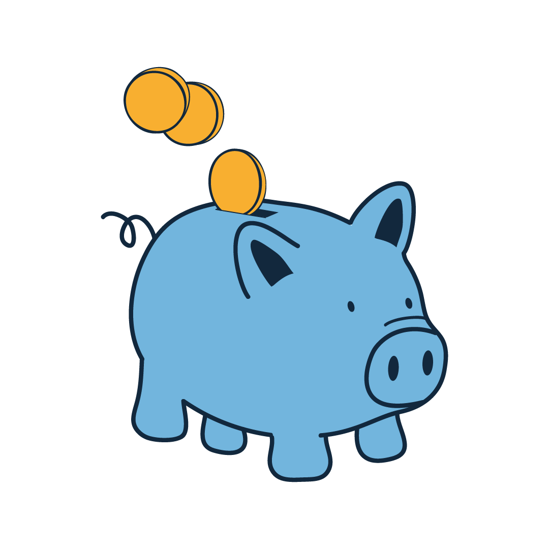 A piggy bank with coins being put in the top.