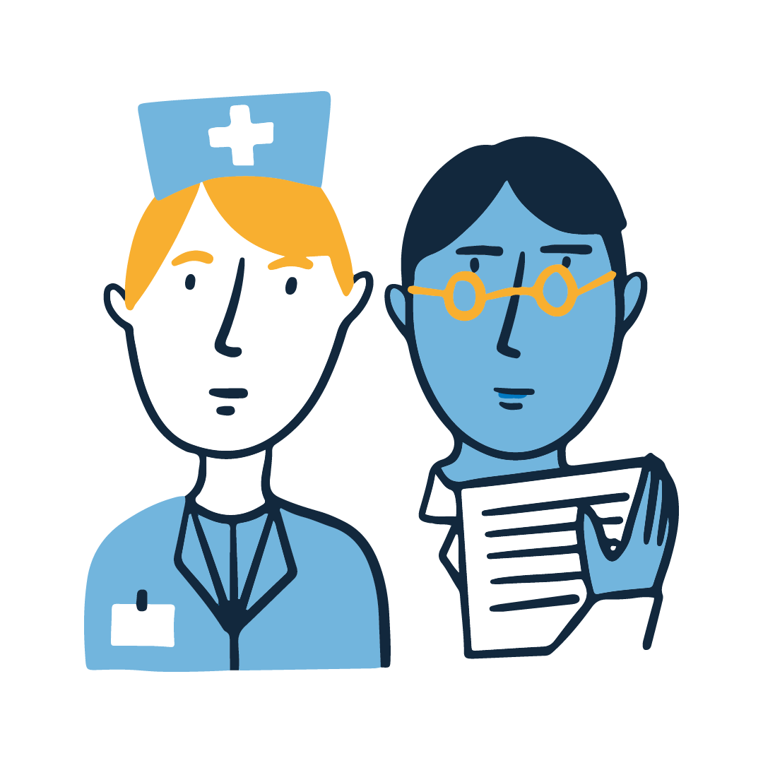 A doctor and a nurse looking serious.