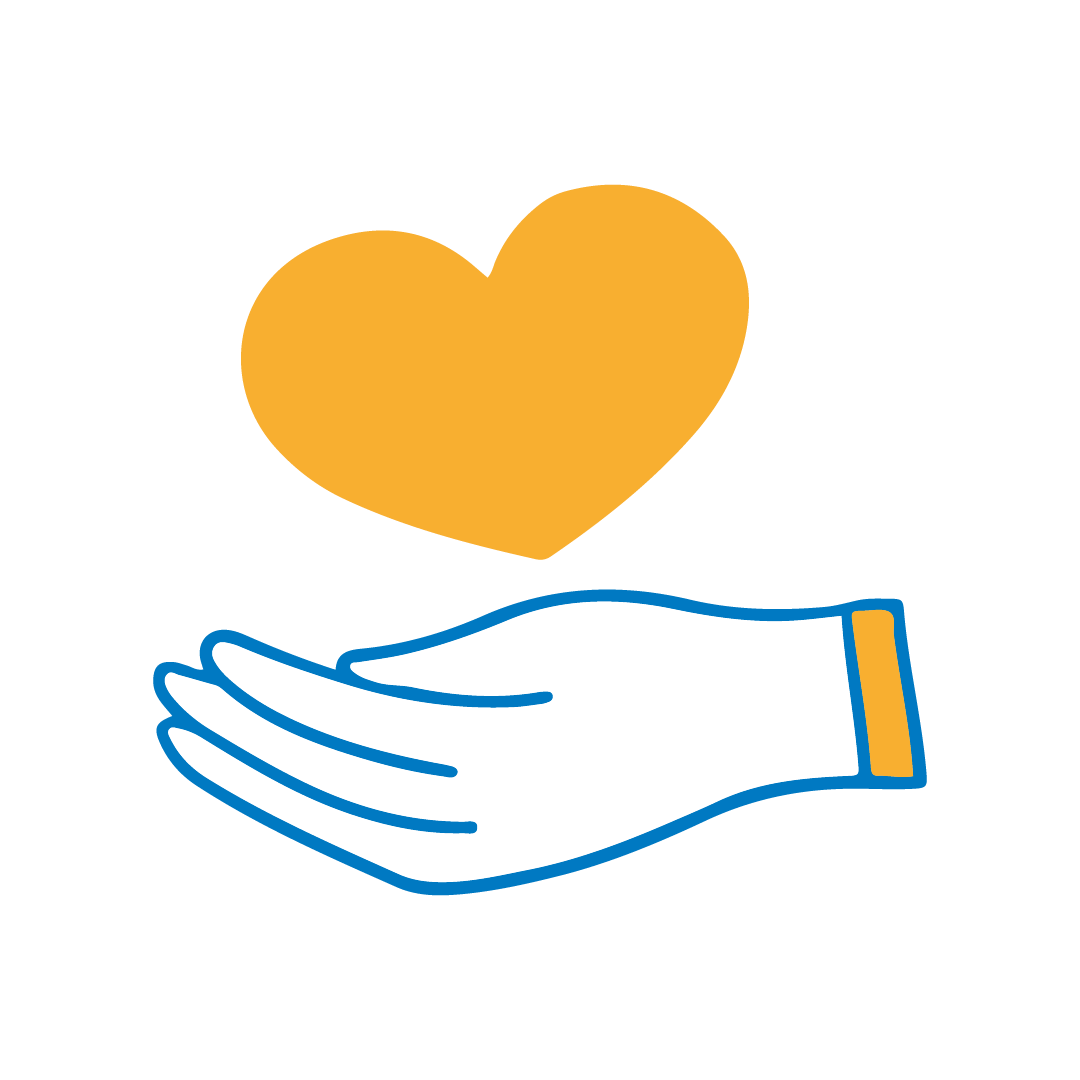 An illustration of a hand holding a heart.