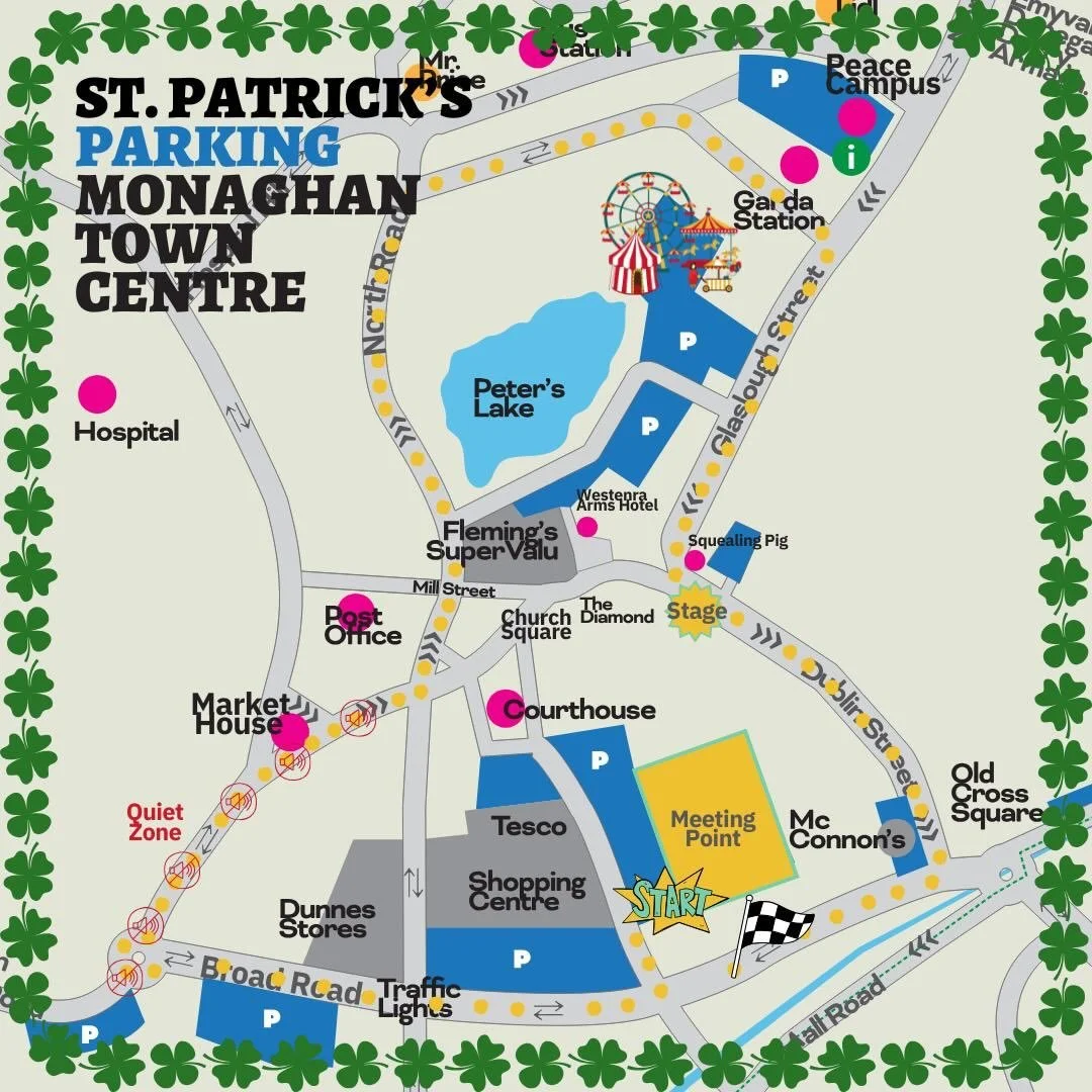 ☘️ St. Patrick&rsquo;s Day in Monaghan Town &ndash; Parking &amp; Parade Info ☘️

We can&rsquo;t wait to see the town buzzing tomorrow! Here&rsquo;s everything you need to know before heading in.

🕒 St. Patrick&rsquo;s Day Parade starts at 3pm
🎶 Mu