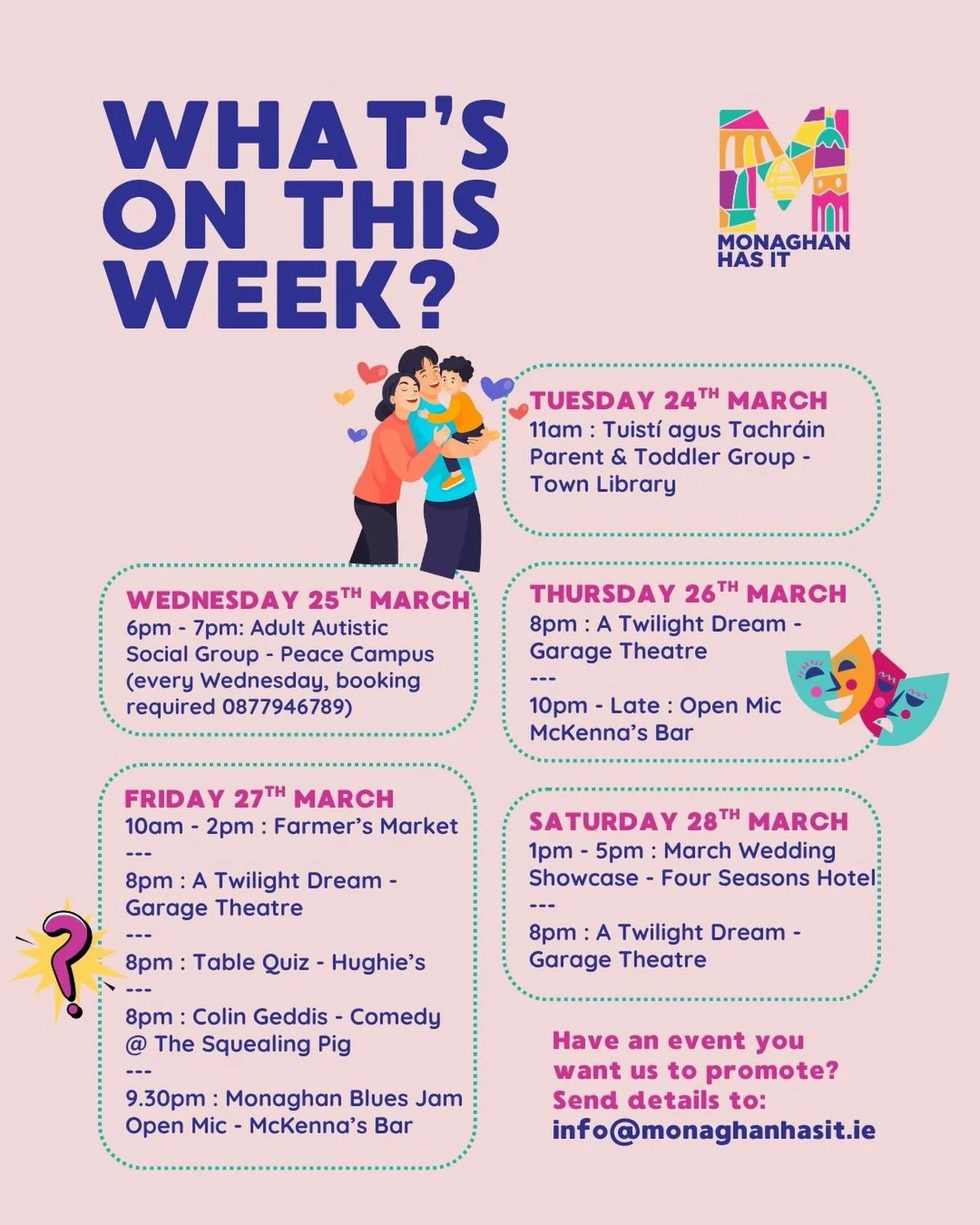 📢 What's On This Week? 📢

Check out what is happening in our local area this week.

For more info on other events check out:
@monaghantownlibrary 
@monaghancountycouncil 
@monaghantourism 
https://whatsontonight.ie/events/Monaghan/ 

Weekly Regular