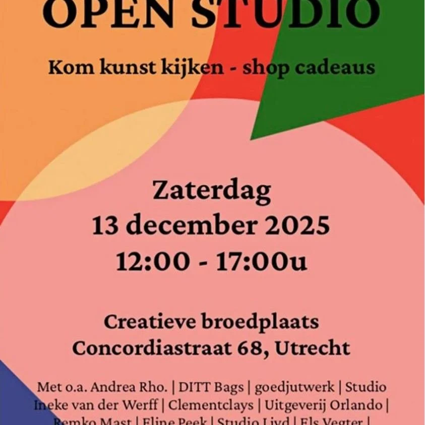 Aanstaande zaterdag open studio's aan de Concordiastraat.
 #openstudio zaterdag 13 december #welkom vanaf 12 uur #modernart #contemporary_art #artforsale #keramiek #sieraden #tassen #objecten #kerstmarkt met 13 makers.