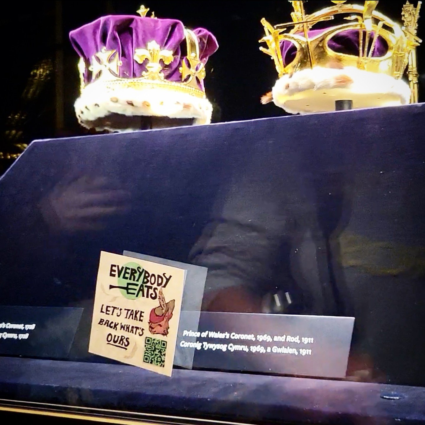 You know the Crown Jewels? (stop snickering). I mean the actual Crown Jewels. Did ya know they are owned by the nation. The one with 4 million children suffering from food poverty? Mad world innit? Well today we stickered the Crown Jewels! And we did