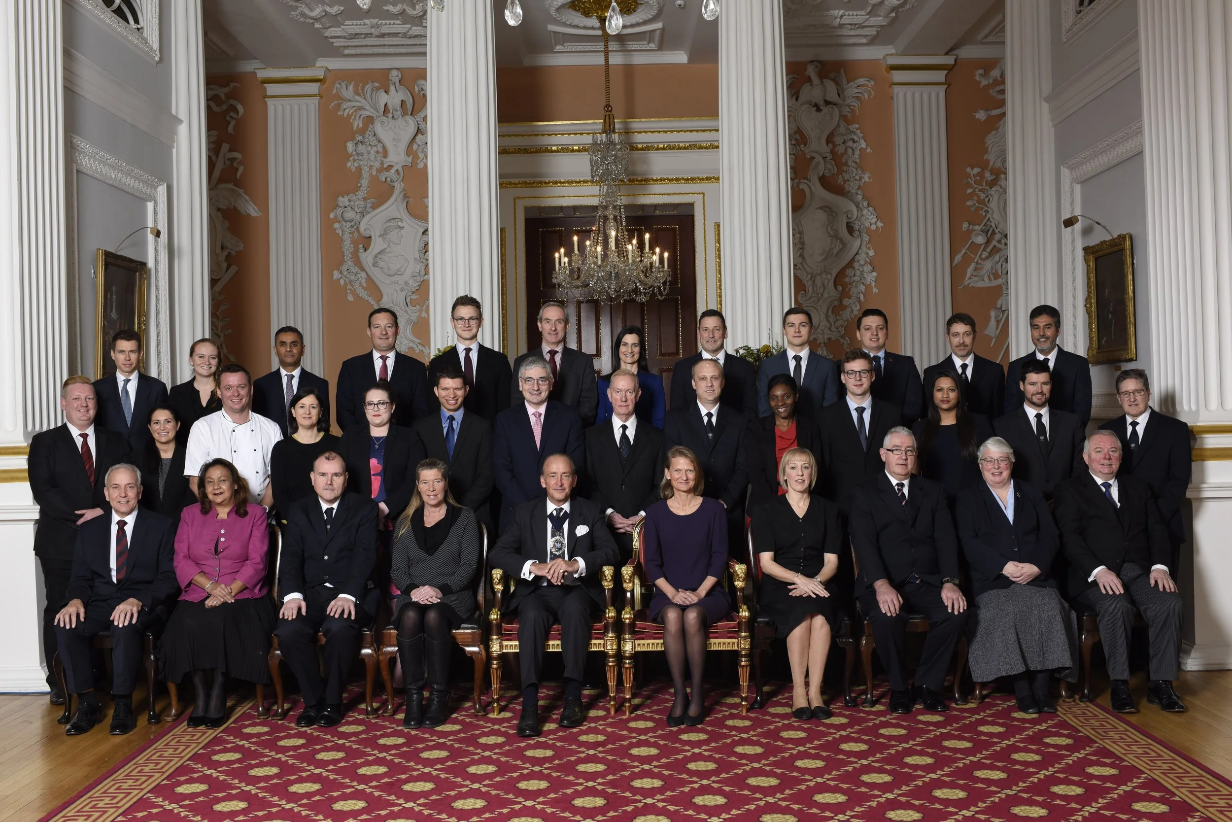 Newly installed Lord Mayor, Sir Charles Bowman, with the Mansion House staff
