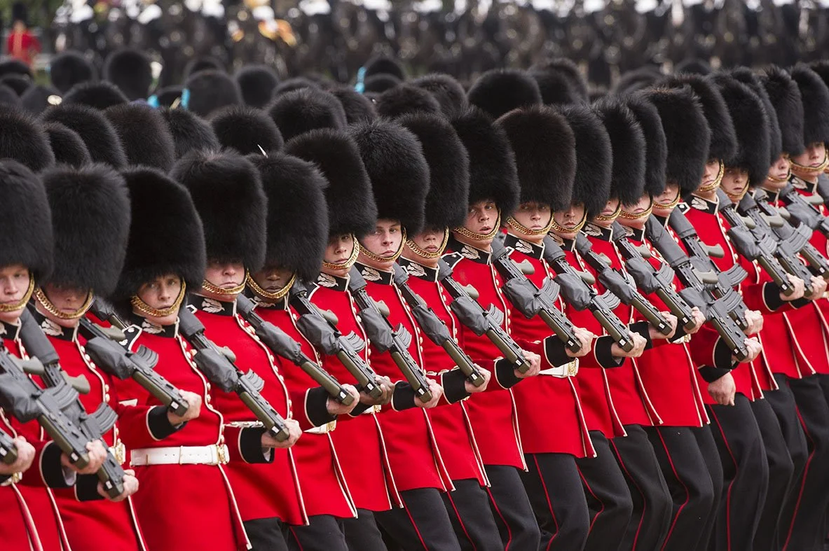 'Eyes right' F Company of the Scots Guards  salute Her Majesty