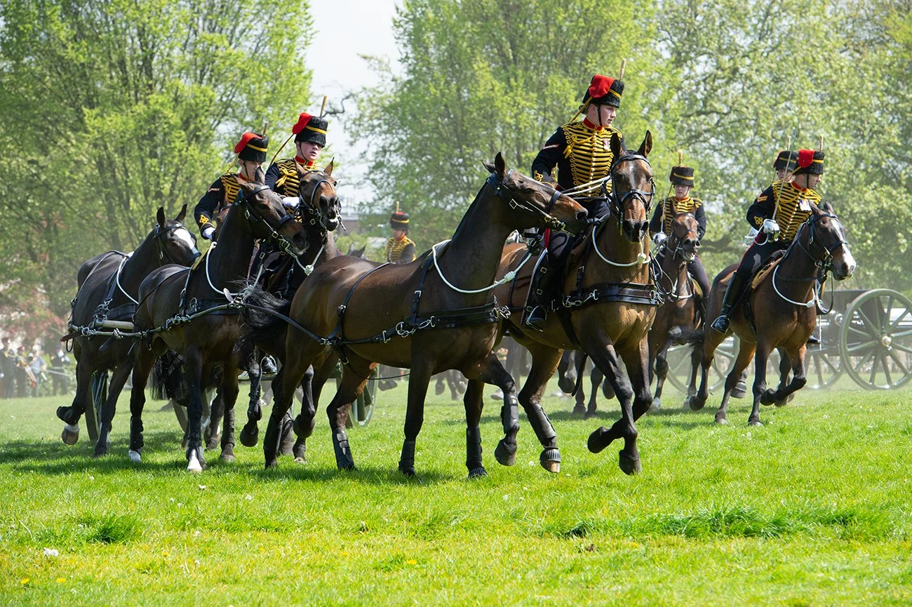 The Kings Troop undergo their galloping routine for the Major General's inspection 
