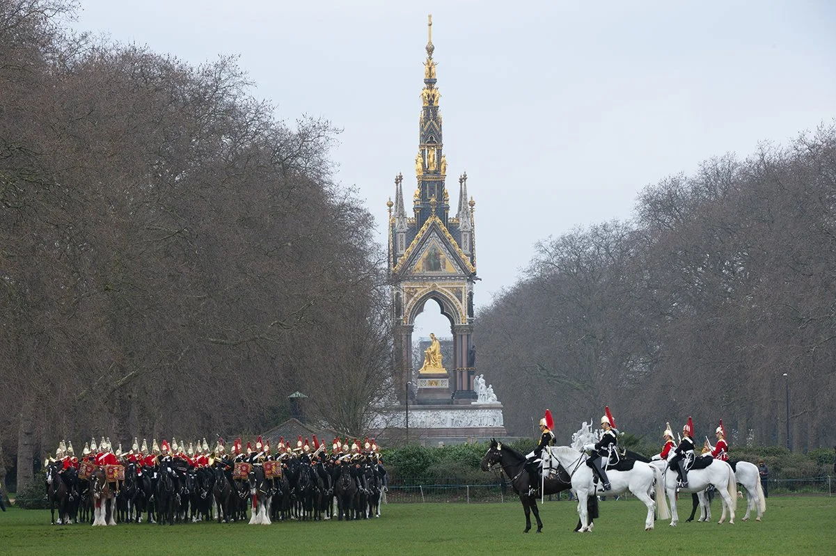 The Major General reviews the Household Cavalry in Hyde Park,  a few weeks prior to the Birthday Parade