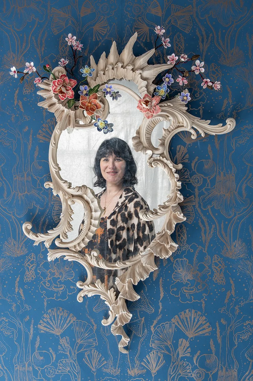 Jo Grogan -  reflected in the mirror she made for her final degree show.