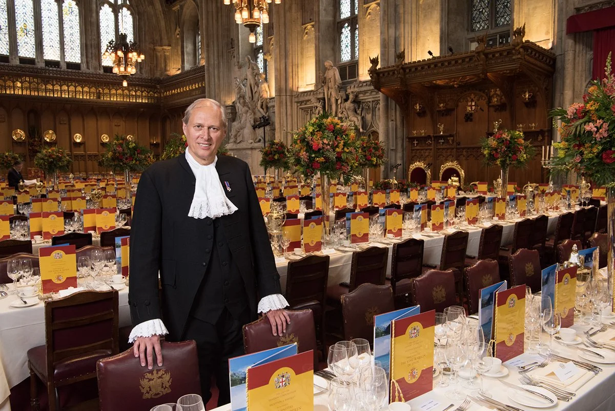 The City Remembrancer, Paul Double KC, does a final check in the Guildhall for a State Dinner for the King of Spain