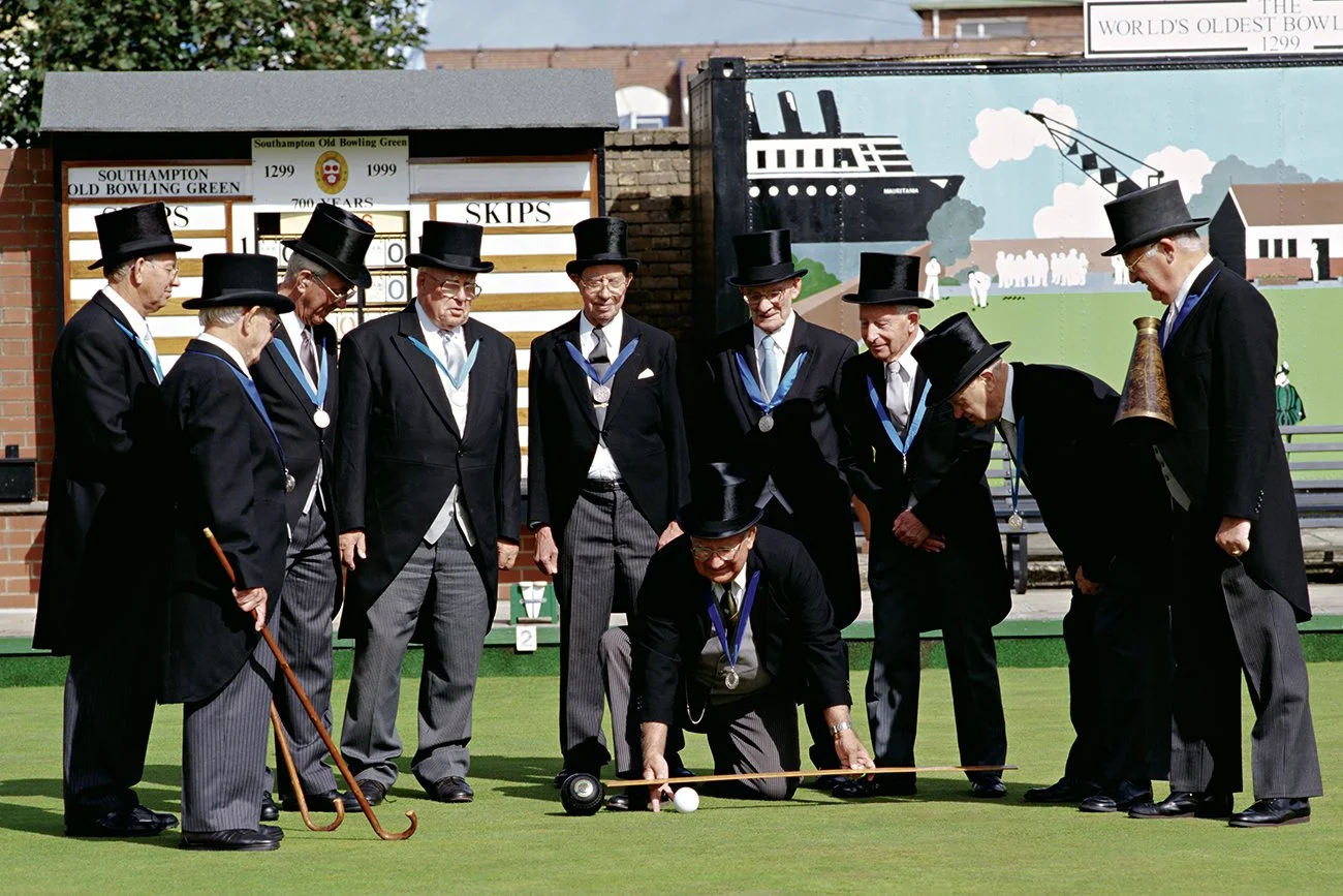 The Knights of the Green judge the winning wood at the oldest bowling green in Britain