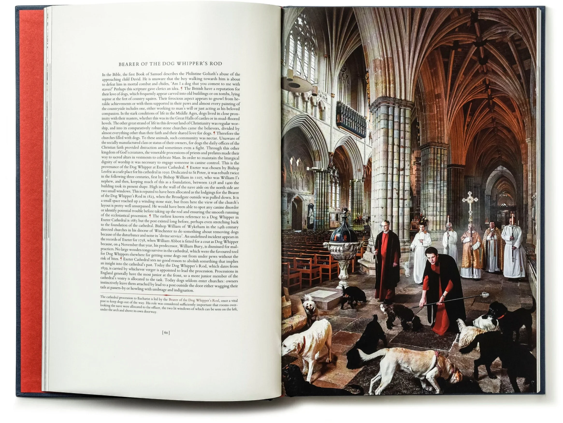 The procession to Eucharist in Exeter Cathedral is led by the Bearer of the Dog Whipper’s Rod, once a vital post to keep dogs out of the way. His role was considered sufficiently important that rooms overlooking the nave were allocated to the officer