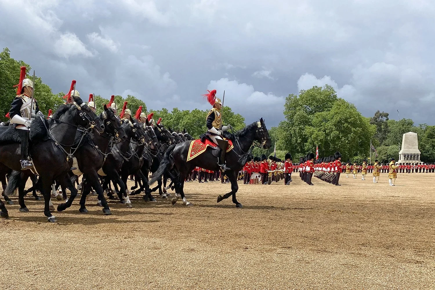 Blues & Royals prepare to salute the King in trot order.