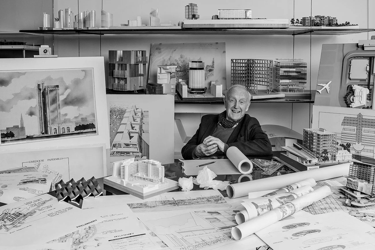 The architect Michael Manser for the Royal Academy of which he was President. He is surrounded by the plans and models of projects that were never built!