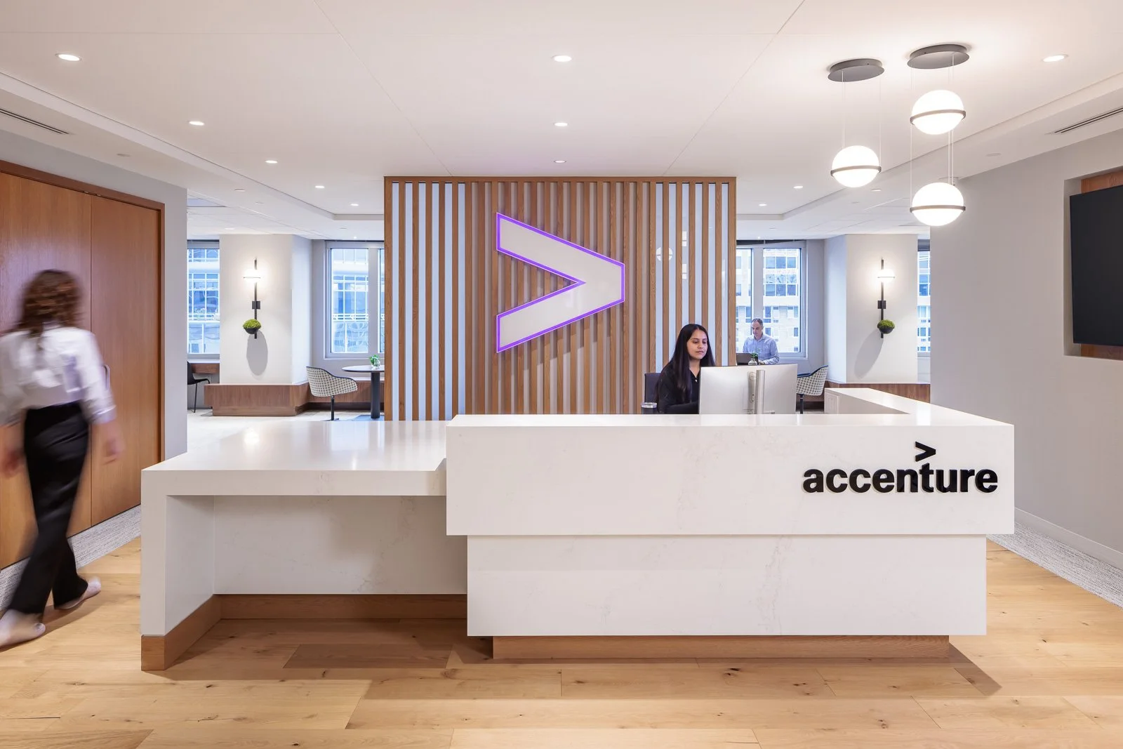 New project complete! 

Our team wrapped up a two-phase transformation for @accenture, and we have been dying to share the photos.

By blending a modern design with Accenture's signature branding and purple aesthetic, we&rsquo;ve created a workspace 