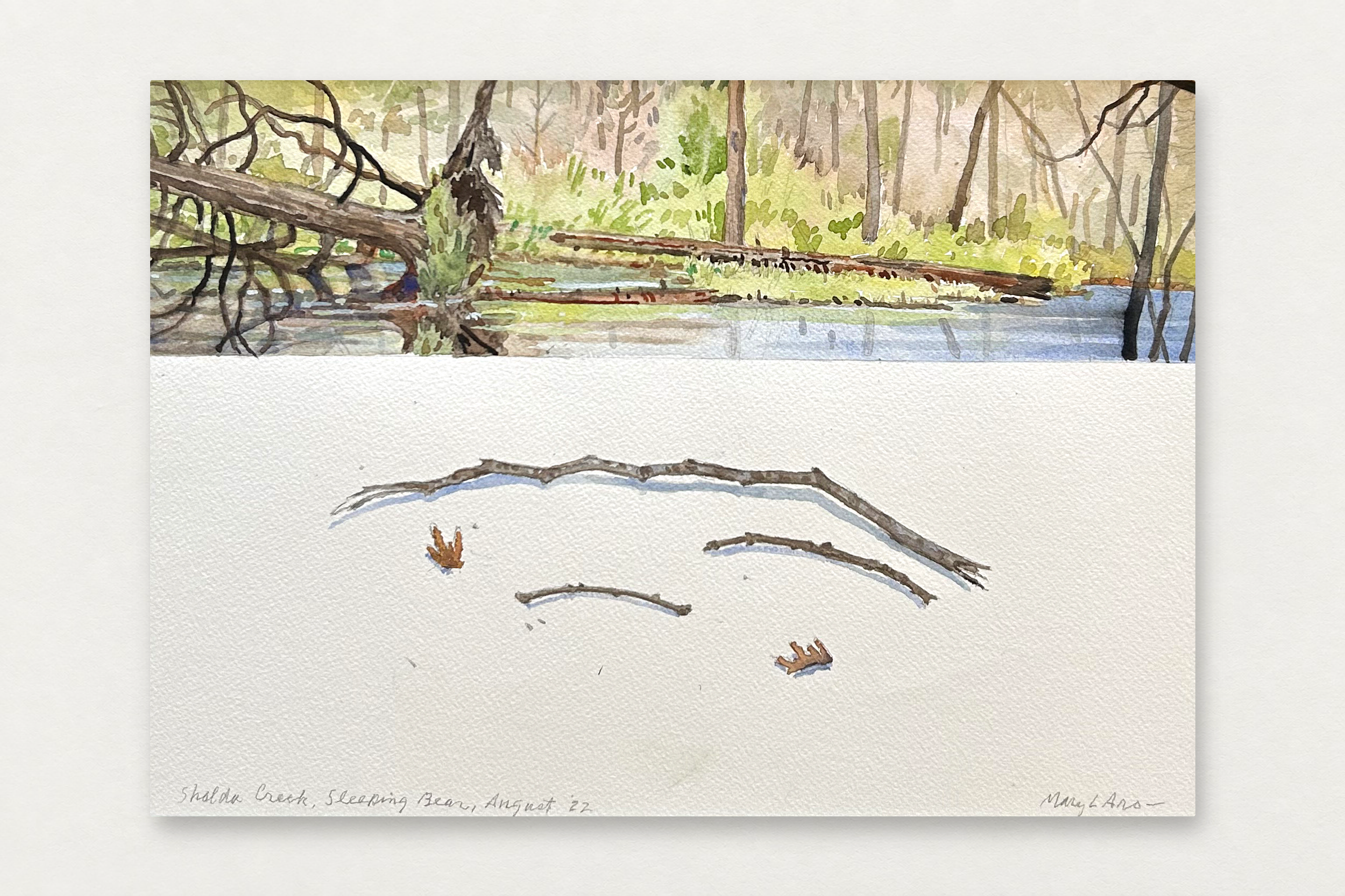 Mary Aro
  Shalda Creek Two 
   Watercolor (Matted and Framed)
  10.25 by 14.25 inches
  $900  