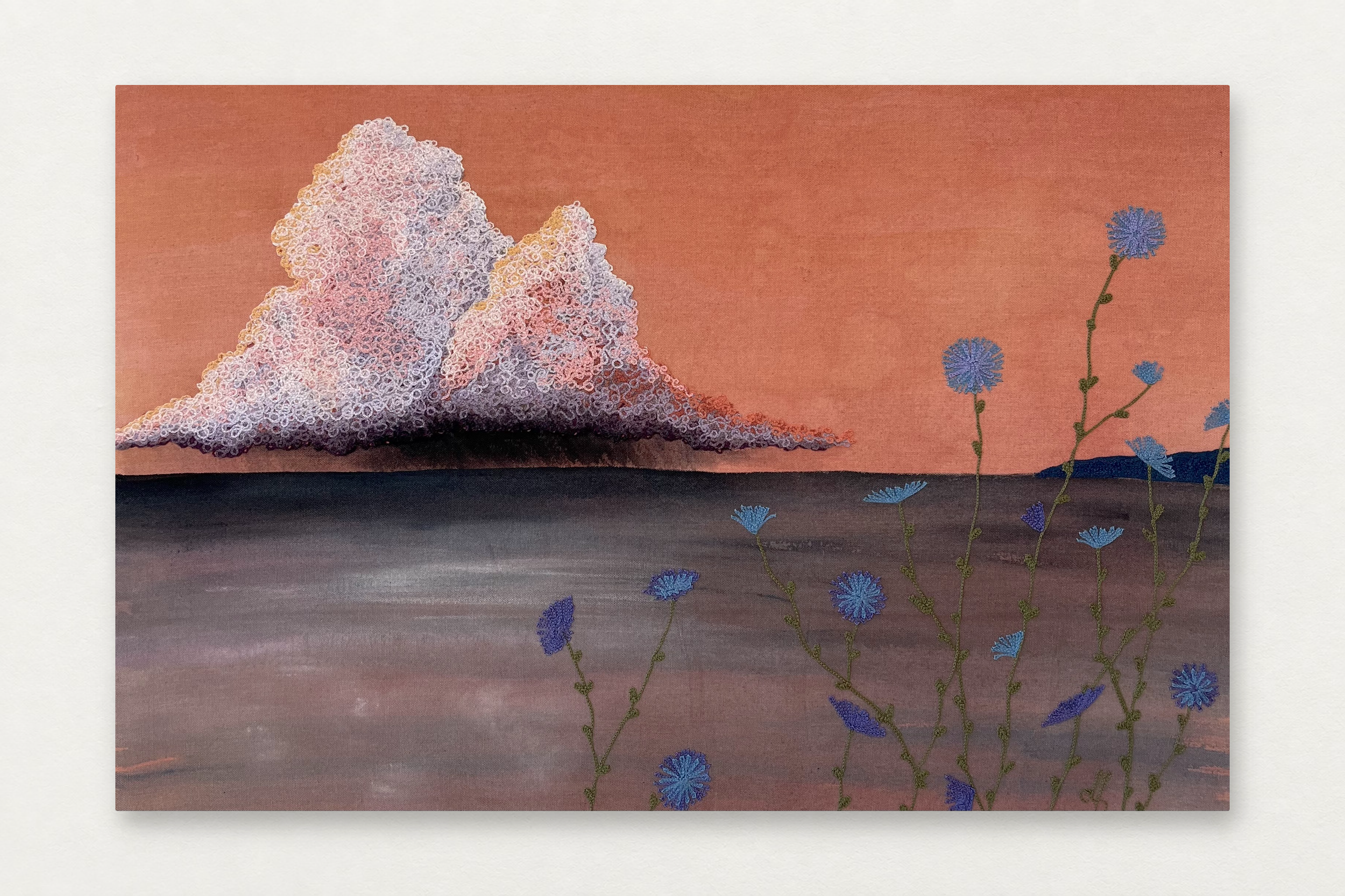 Dana Falconberry
  Distant Storm 
   Acrylic and chainstitch embroidery on canvas 
  20 by 30 inches
  $2600  