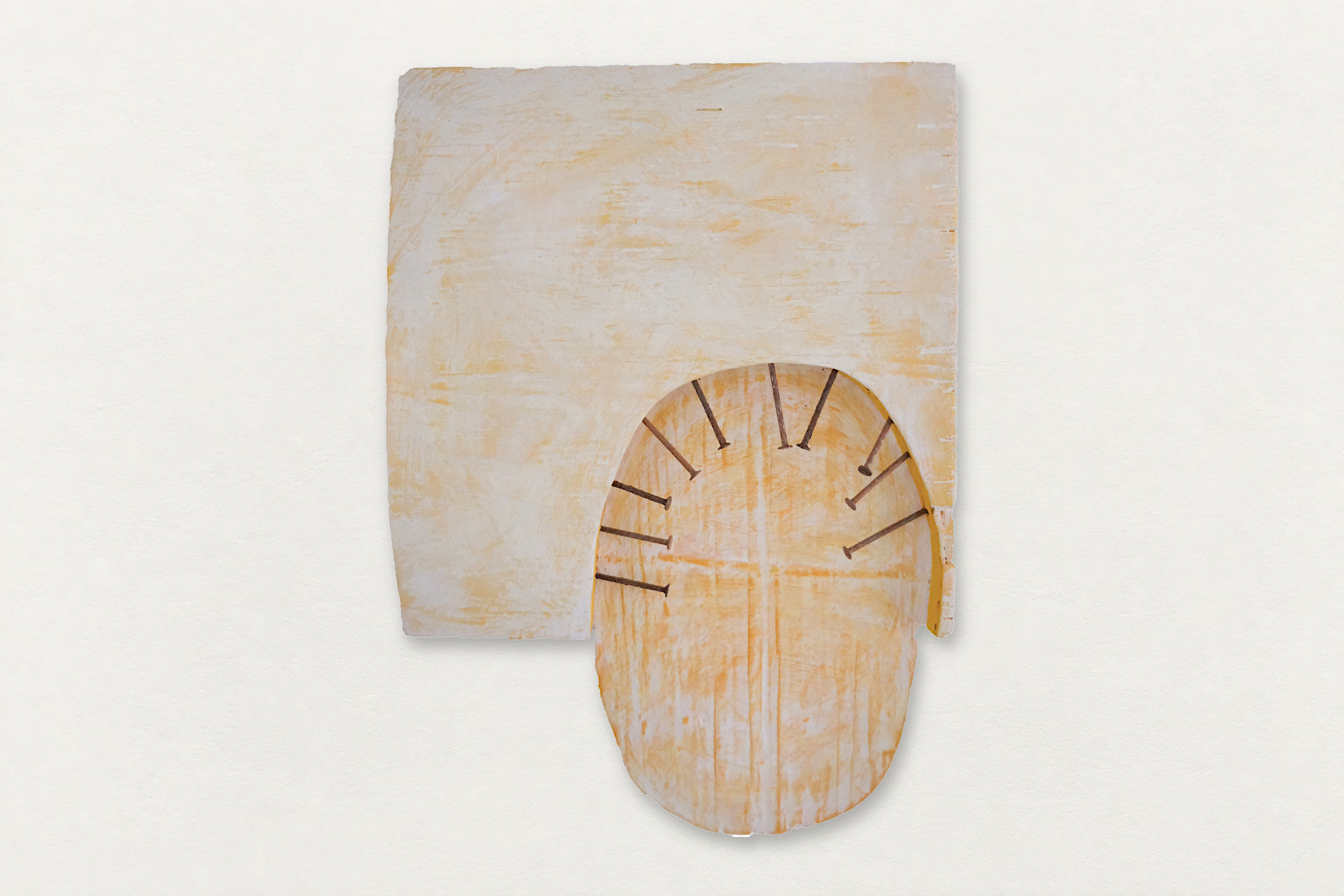 Jesse Hickman
  Chomp , 2025
   Paint on Reclaimed Wood and Nails
  14 by 10 by 1.5 inches
  $500  