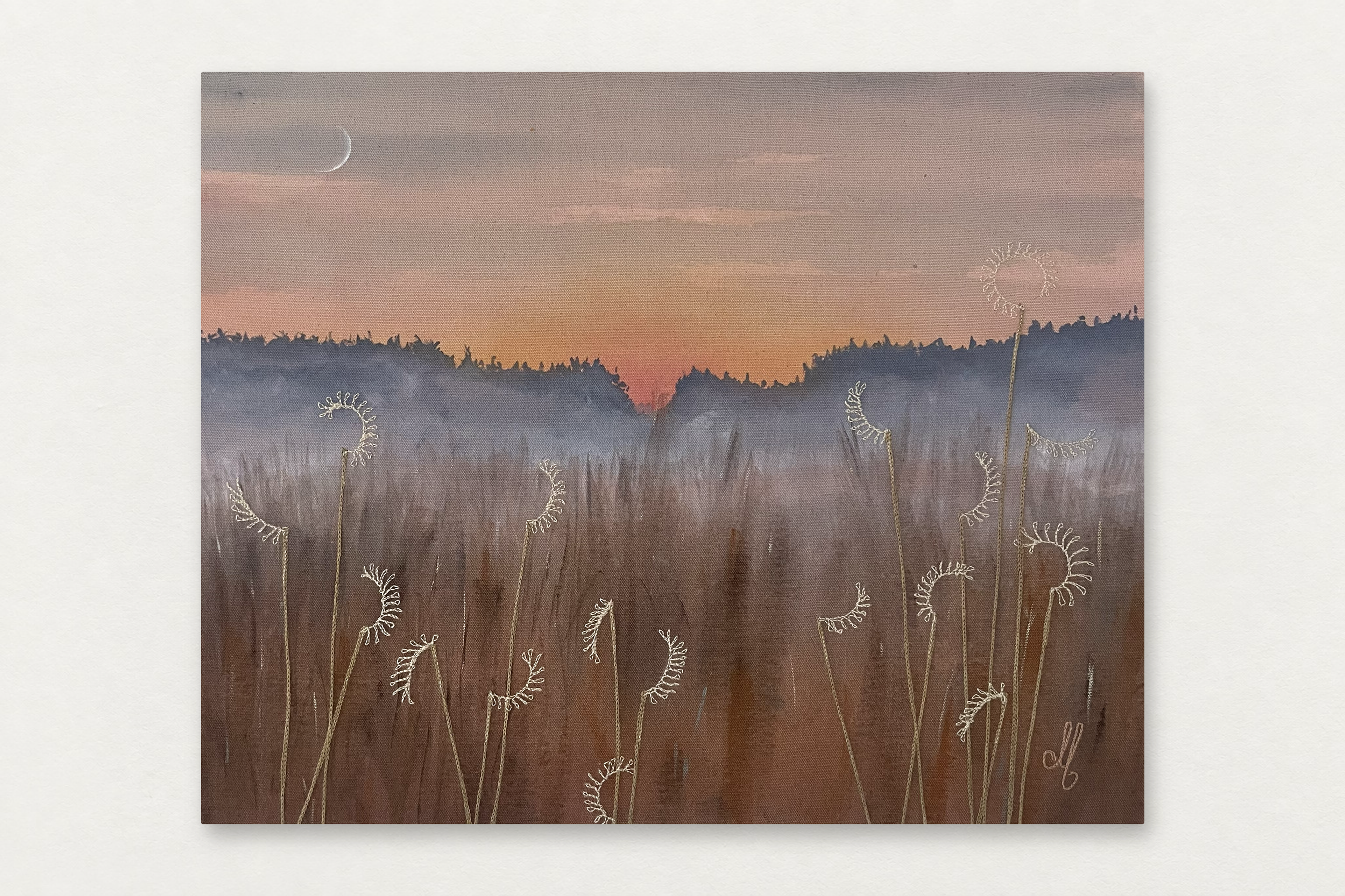 Dana Falconberry
  Arcadia Blue 
   Acrylic and chainstitch embroidery on canvas 
  16 by 20 inches
  $1600  