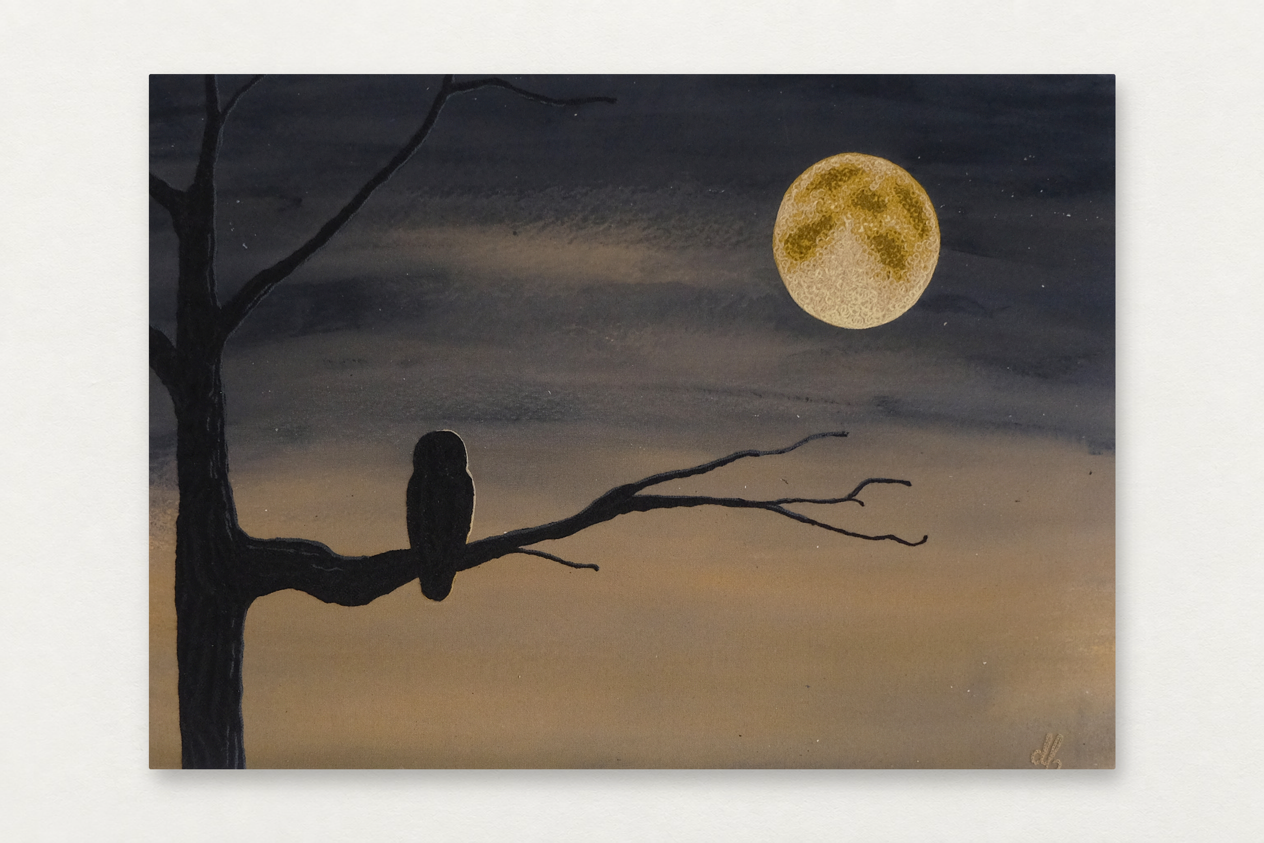 Dana Falconberry
  Sega (Barred Owl) 
   Acrylic and chainstitch embroidery on canvas 
  20 by 28 inches
  $2400  