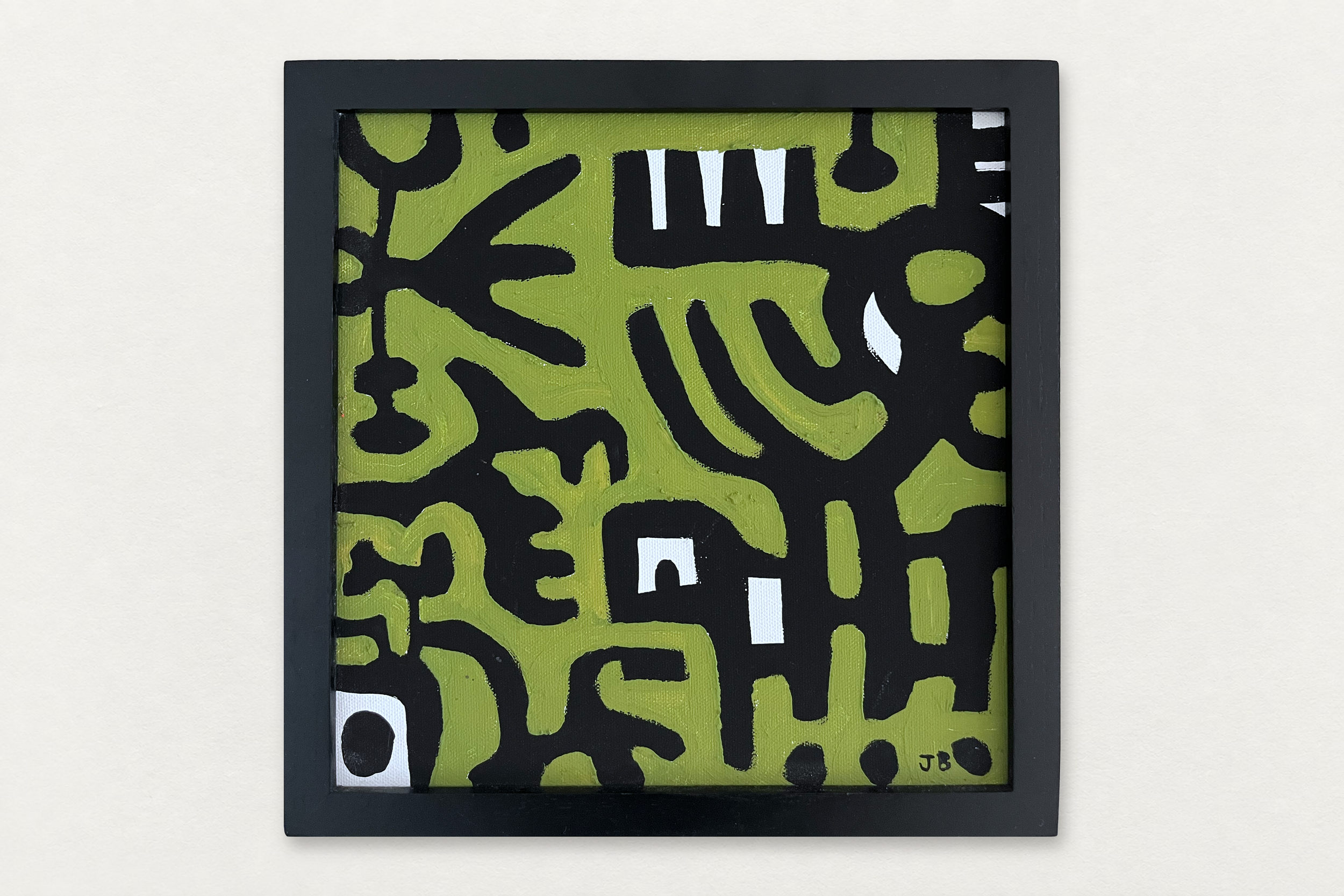 Jamey Barnard
  Green Black and White 
   Flashe on canvas
  11 by 11 inches framed
  $800  