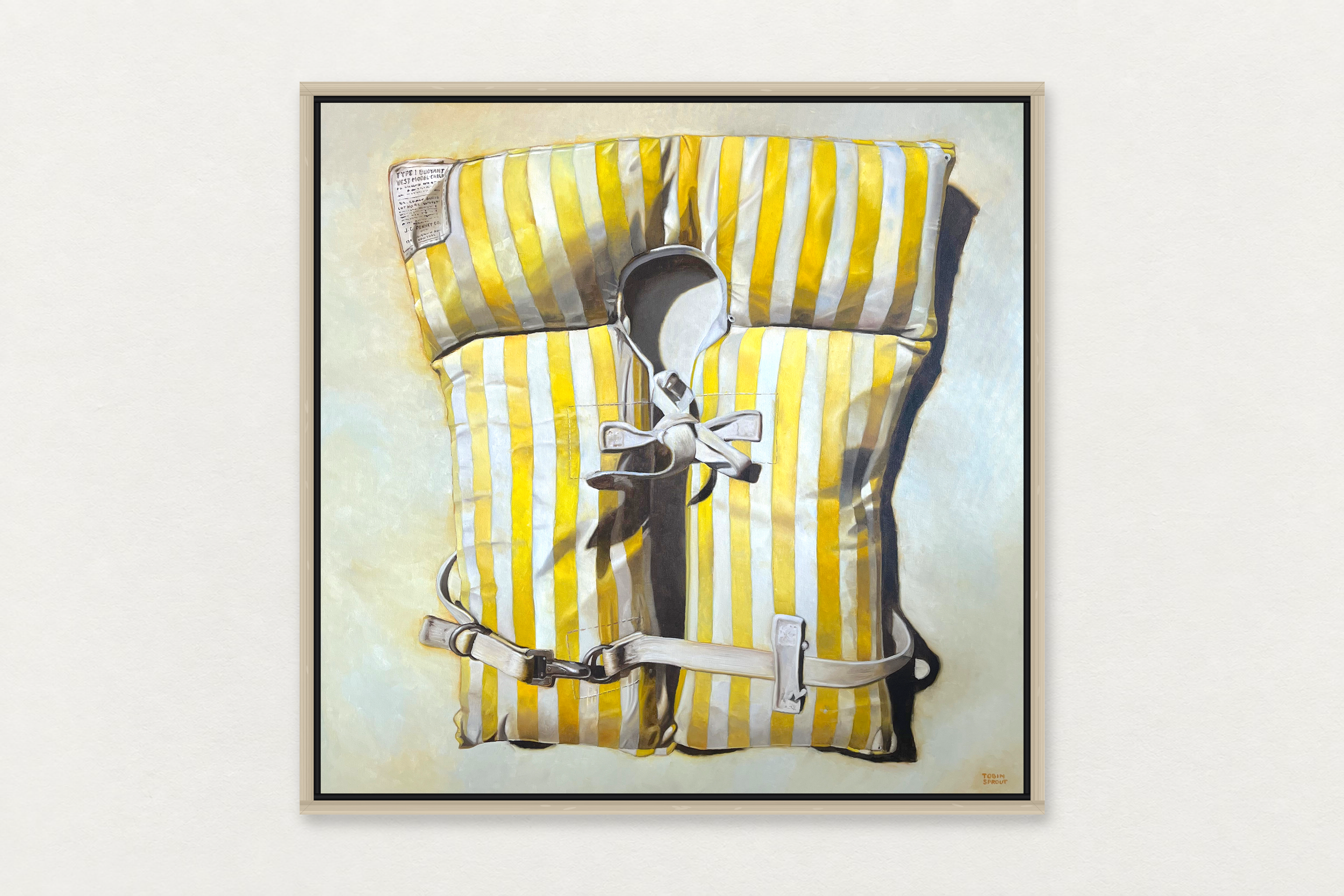 Tobin Sprout
  Type I Life Vest (Yellow) , 2024
   Oil on canvas in artist's frame
  36 by 36 inches
  SOLD  