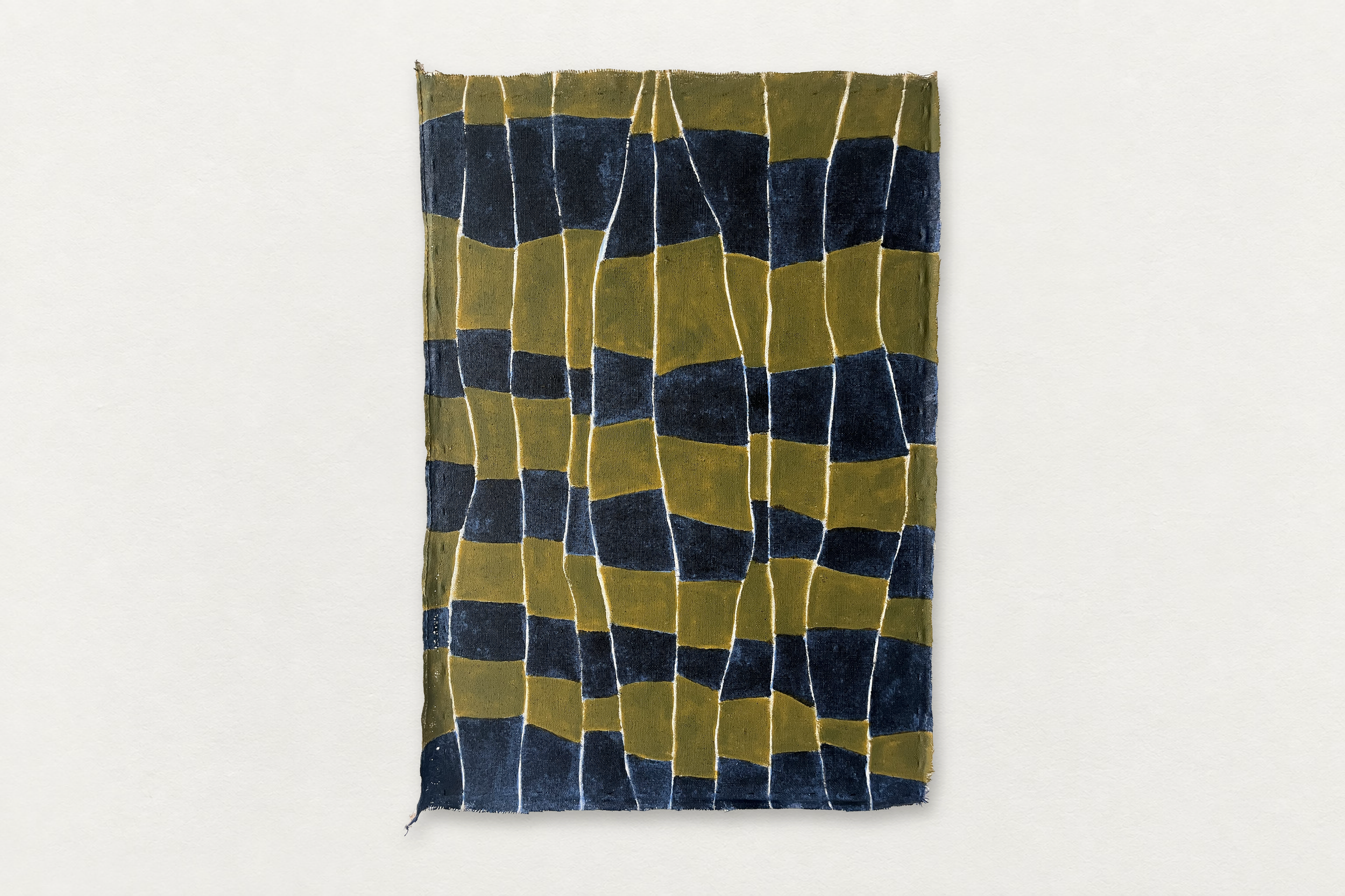 Jesse Hickman
  Blue Black and Olive , 2026
   Paint on Burlap
  55 by 38 inches
  $2800  