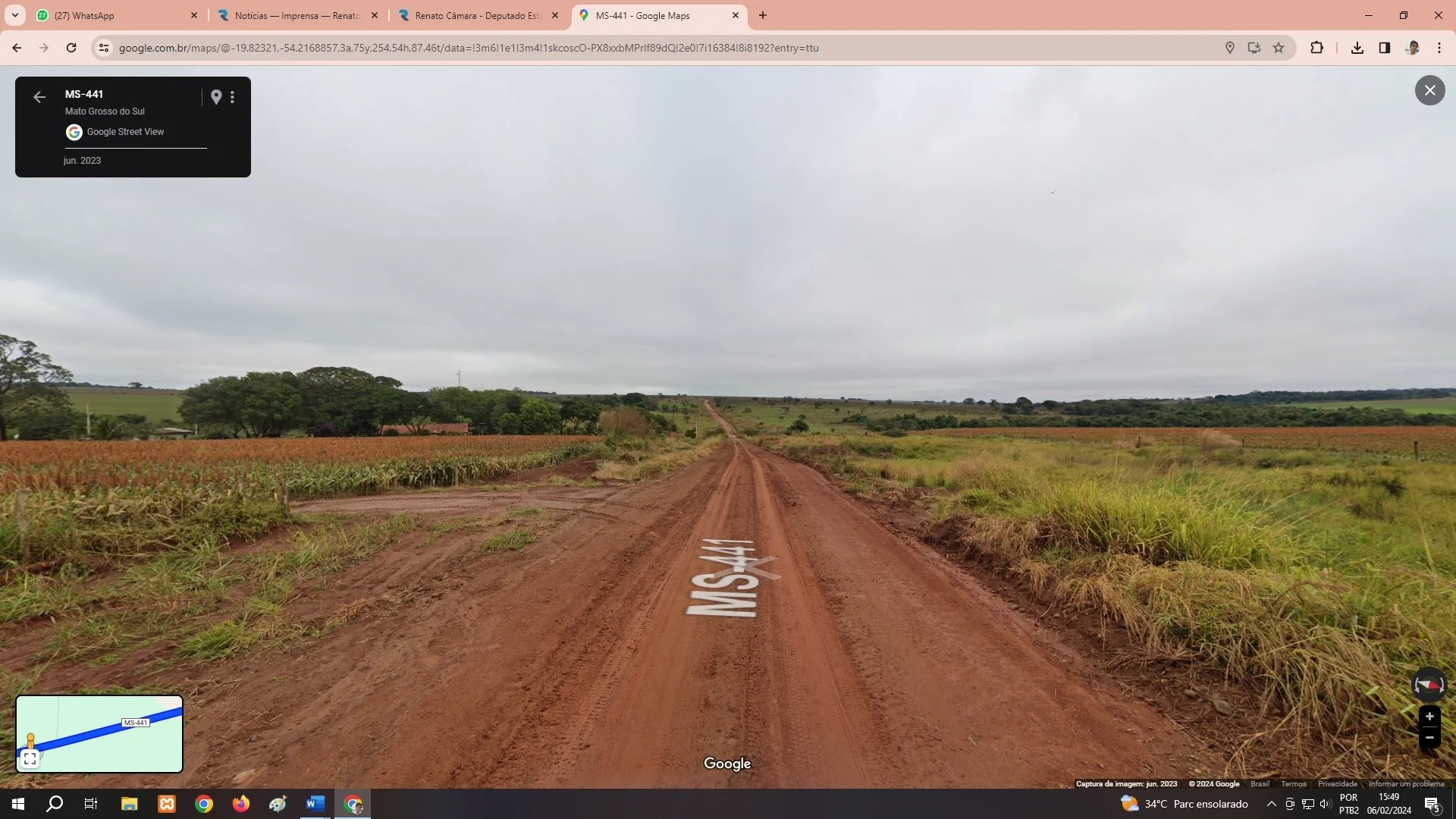    MS-441 é corredor de grande produtividade e liga Bandeirantes a Camapuã. Reprodução/GoogleMaps/Edição Roney Minella   