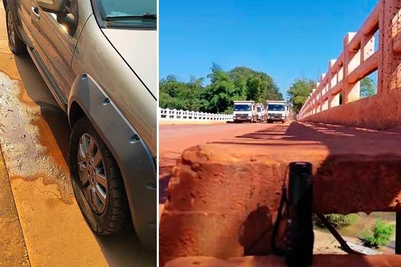    Tráfego de pesados move a ponte sobre o Rio Miranda; desnível enorme com o leito da rodovia provoca danos aos veículos e é risco de acidente fatal   . Foto: Divulgação&nbsp;  