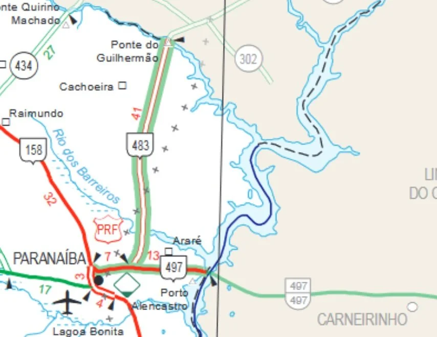    Mapa mostra em destaque a MS-483 até a MS-497. Deputado Renato Câmara reivindica que o Estado faça a pavimentação do trecho.    ©Reprodução/Roney Minella &nbsp; 
