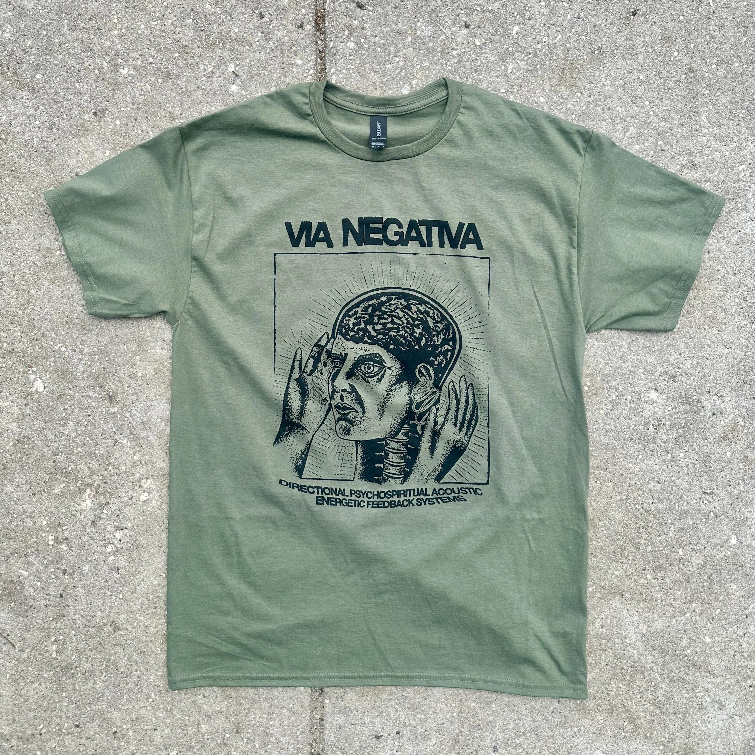 Via Negativa "Feedback Systems" T-Shirt on Military Green