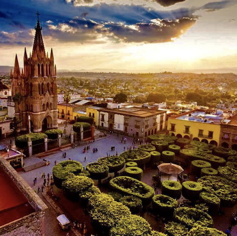 gothic cathedral from above in a garden
