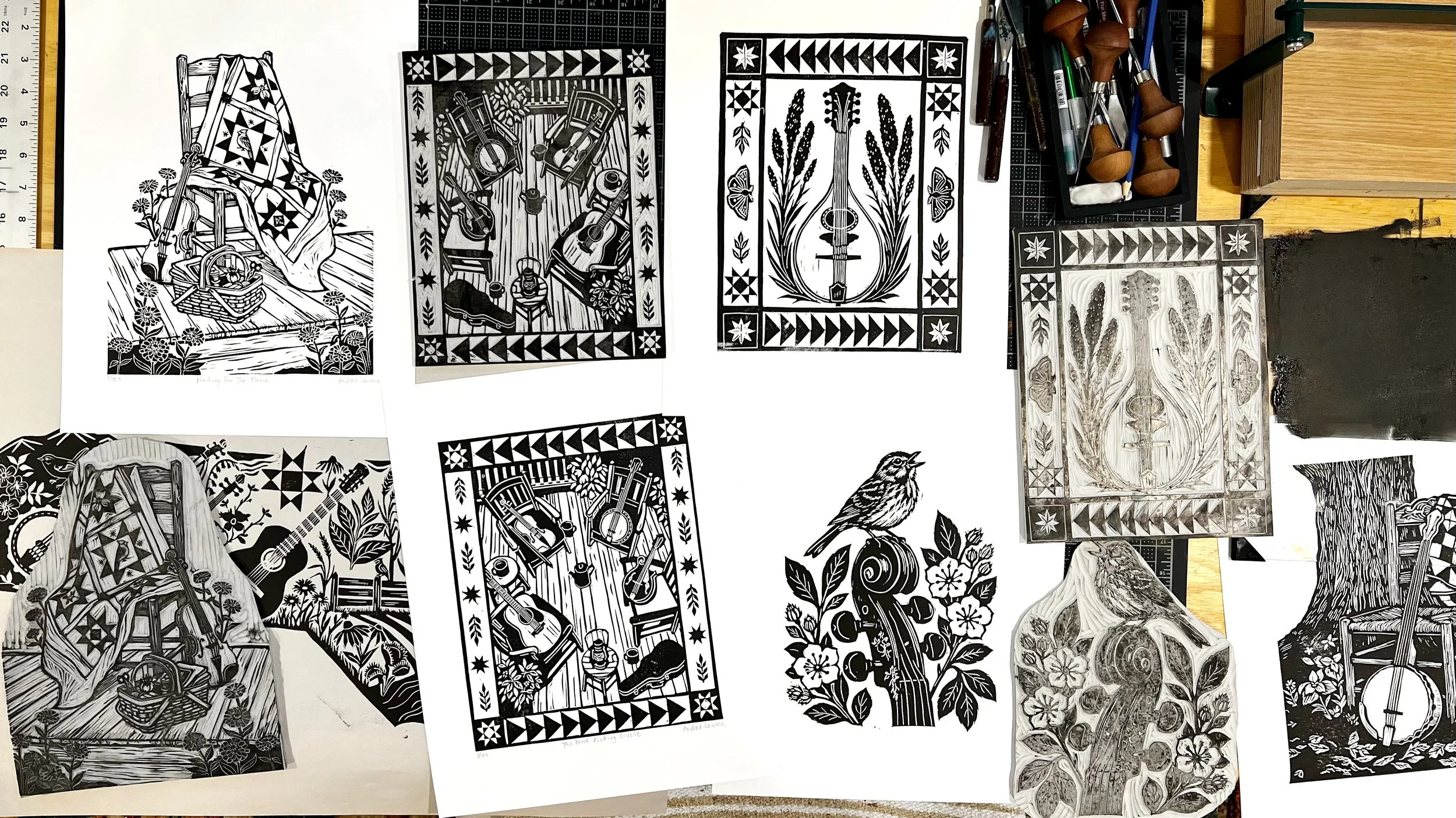 Songs from the Hollow Linocut collection by Andrea Lauren