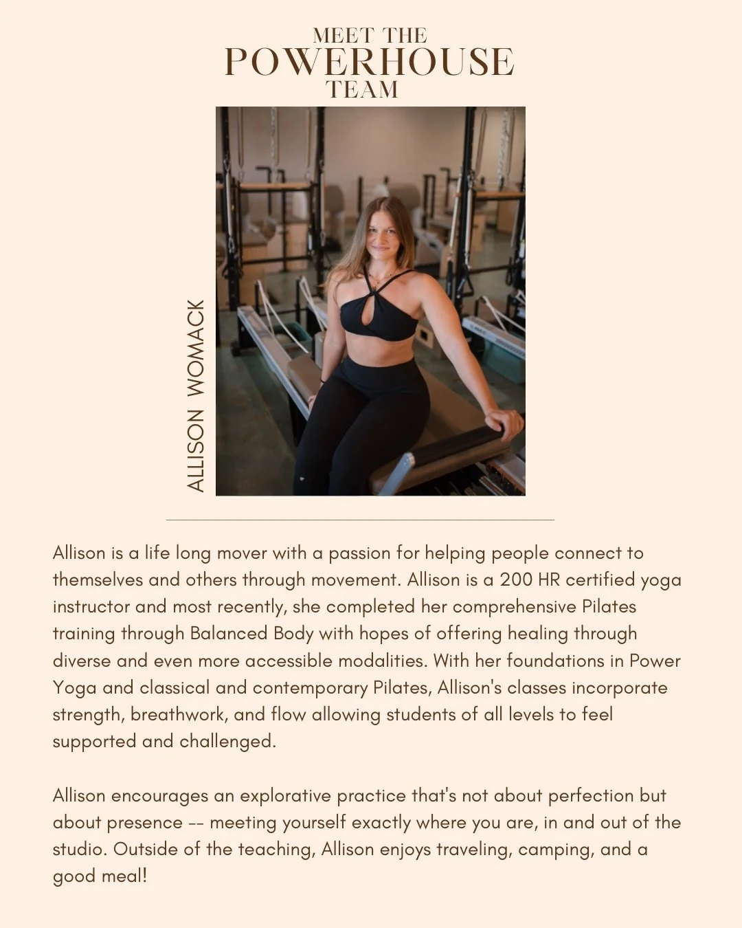 Meet Allison, our newest Powerhouse Instructor!

Allison is a life long mover with a passion for helping people connect to themselves and others through movement. Allison is a 200 HR certified yoga instructor and most recently, she completed her comp