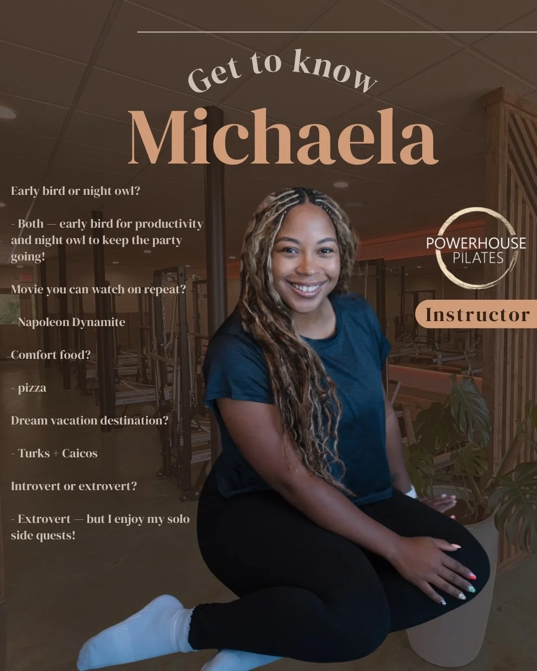 Get to know Powerhouse Instructor, @michaelaleung__! 

Early bird or night owl?
- Both &mdash; early bird for productivity and night owl to keep the party going!

Movie you can watch on repeat? 
- Napoleon Dynamite 

Comfort food? 
- pizza 

Dream va
