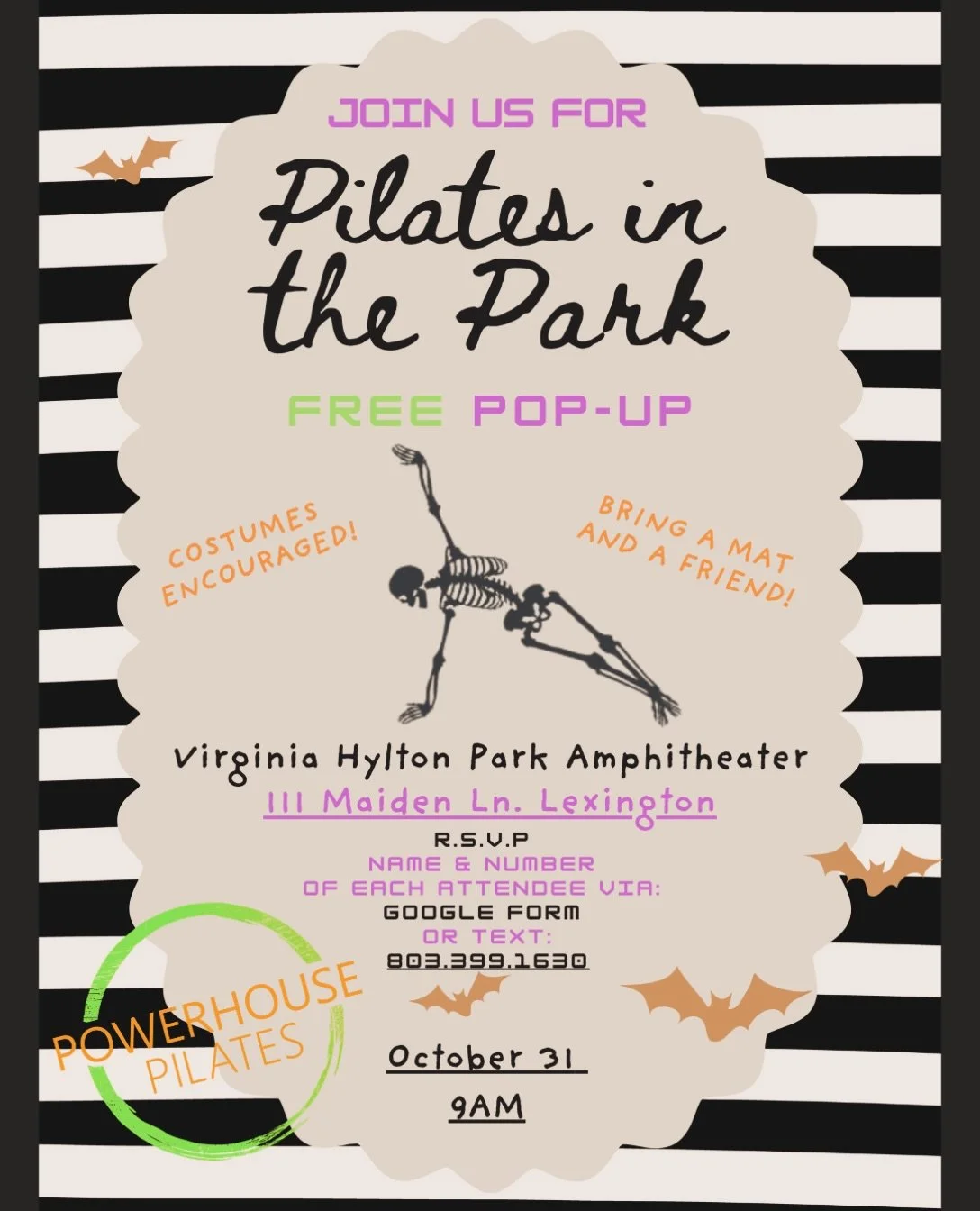 no better way to kick off halloween than moving outside with us before the evening festivities get started 🎃👻

we&rsquo;re hosting a halloween morning pilates pop-up and you&rsquo;re invited. whether you&rsquo;ve been doing pilates for years or cur