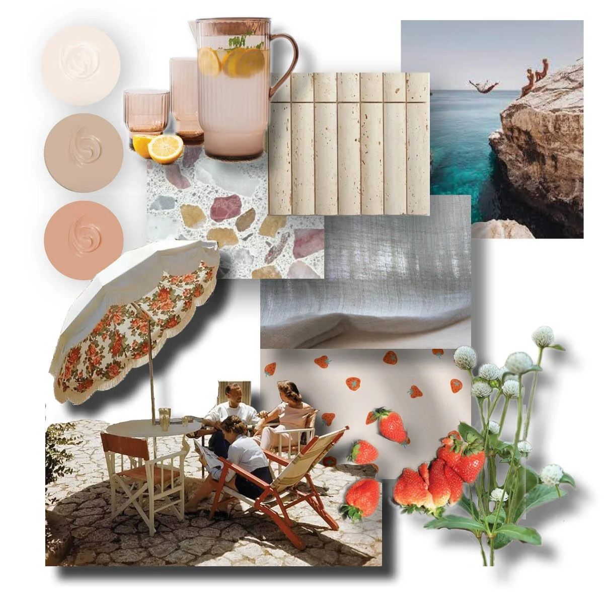 July Vibes ⛱ 
mood board inspo for your tranquil &amp; inviting summer oasis 

#moodboard #kpstudios #kphomes #kplifestyle #designtip #joyhome #detailsmatter #interiordesign #interiordesigner #home #homestyle #homeinspiration #homestyle #blushpink #n