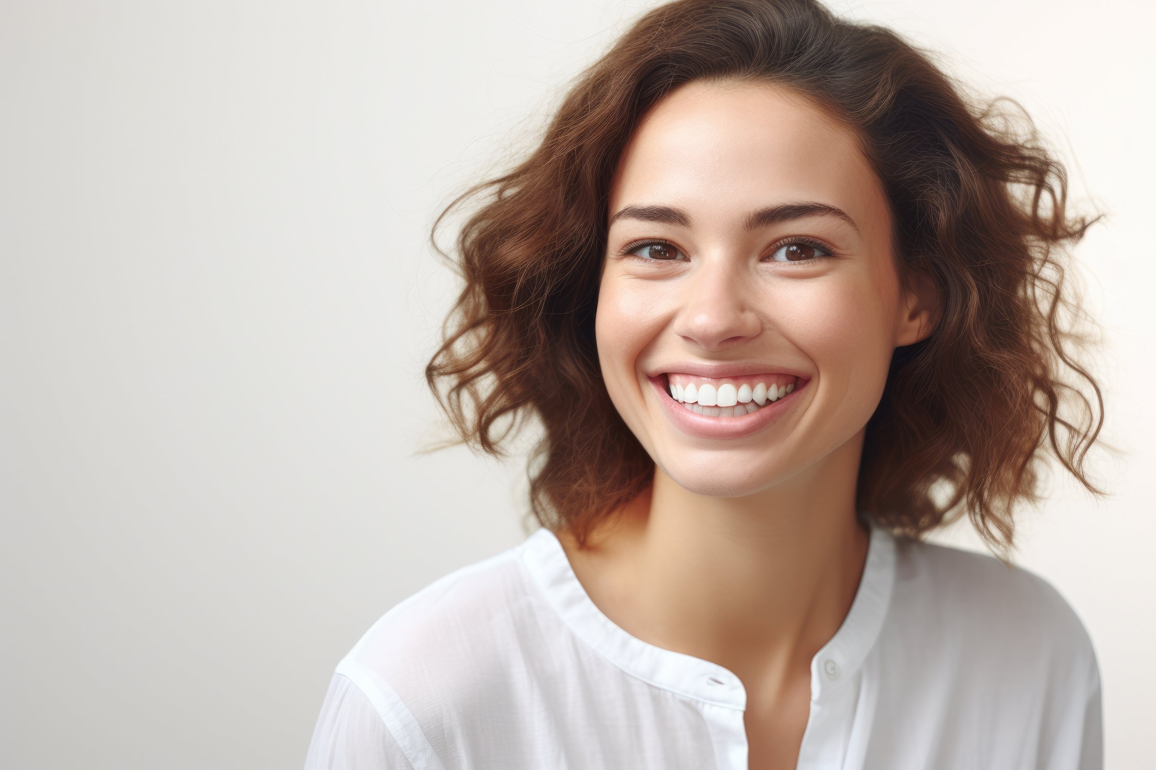 A relaxed young woman with a bright smile.