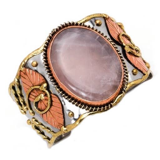 Mixed Metal and Rose Quartz Bracelet by Anju Jewelry