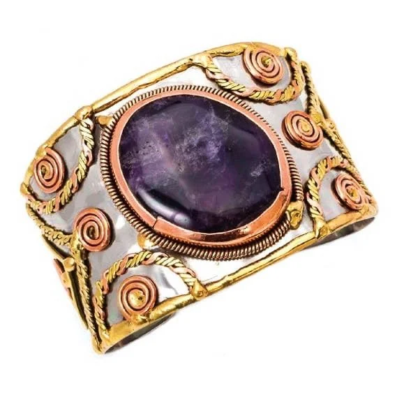 Mixed Metal and Amethyst Stone Bracelet by Anju Jewelry