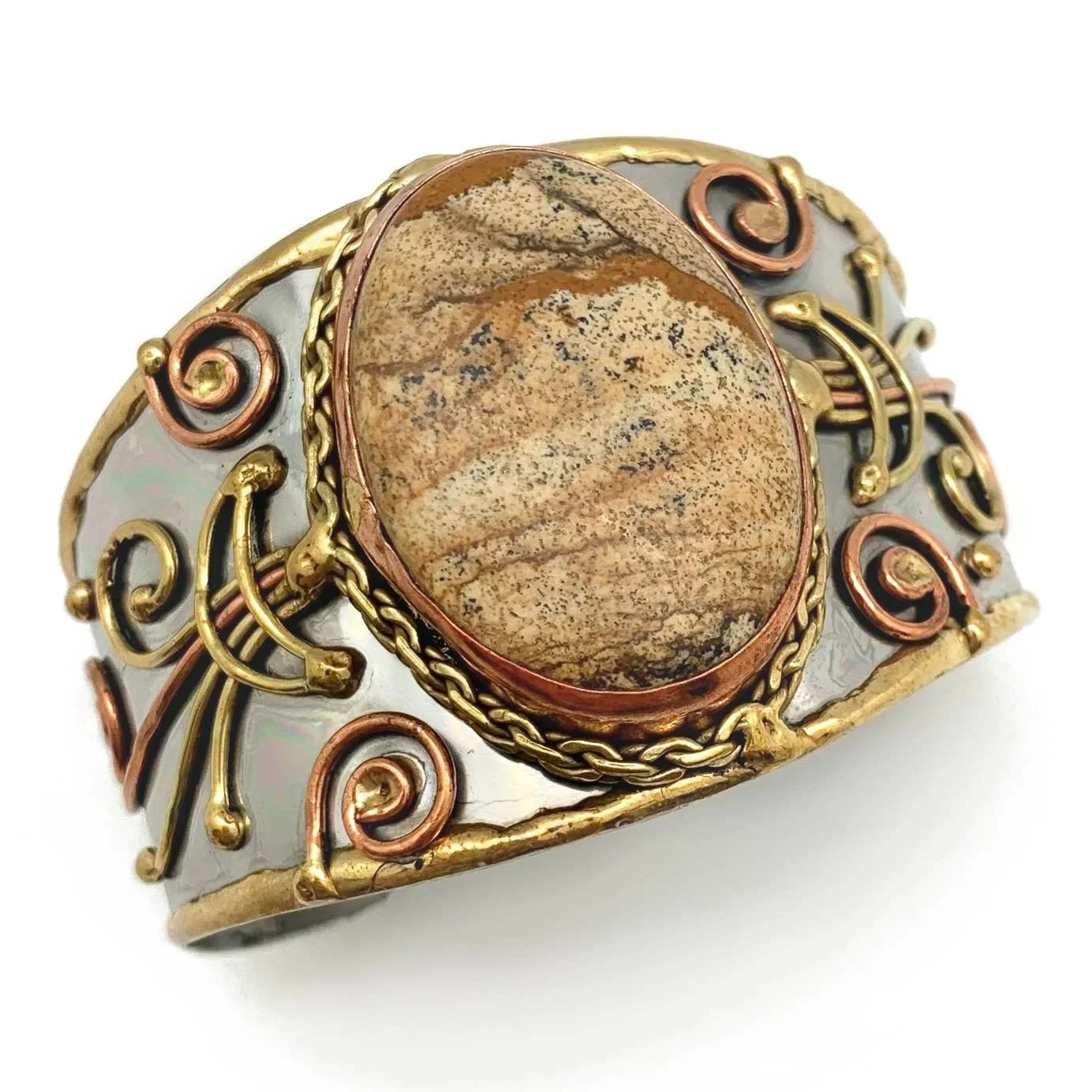 Mixed Metal and Picture Jasper Stone Bracelet by Anju Jewelry