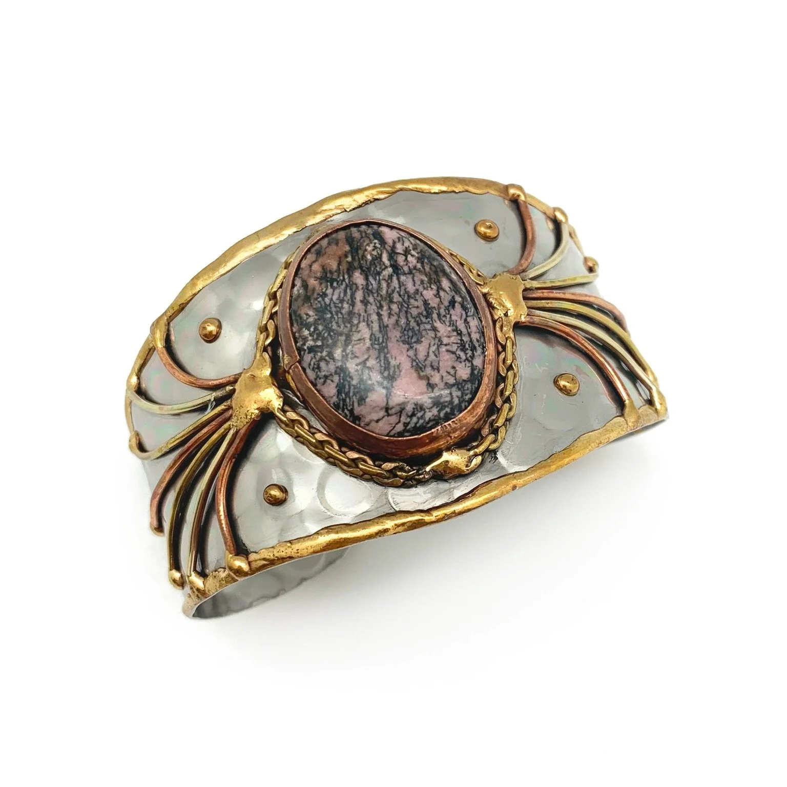 Mixed Metal and Rhodonite Stone Bracelet by Anju Jewelry